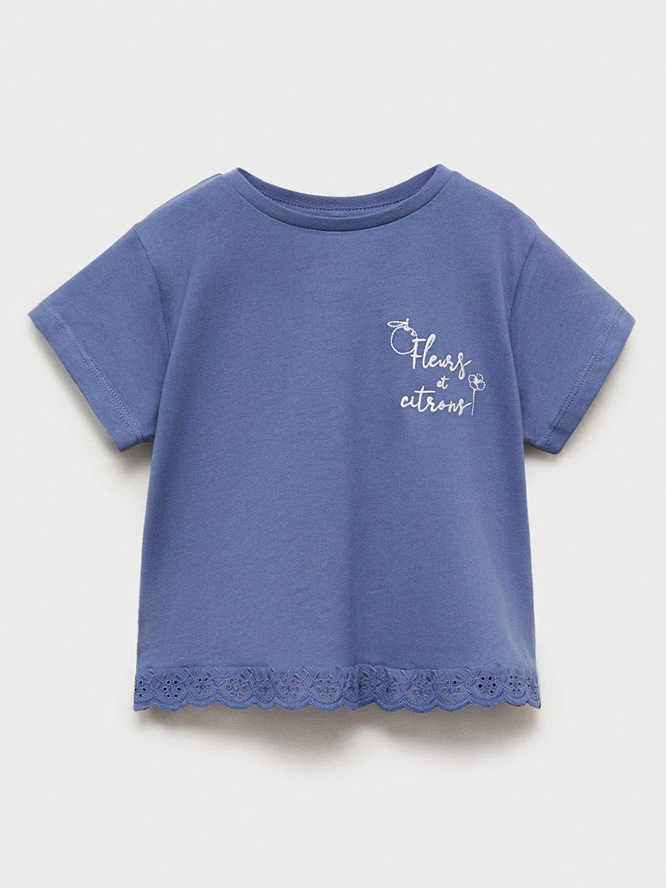  image of mango-younger-girls-frill-hem-short-sleeve-tshirt-blue
