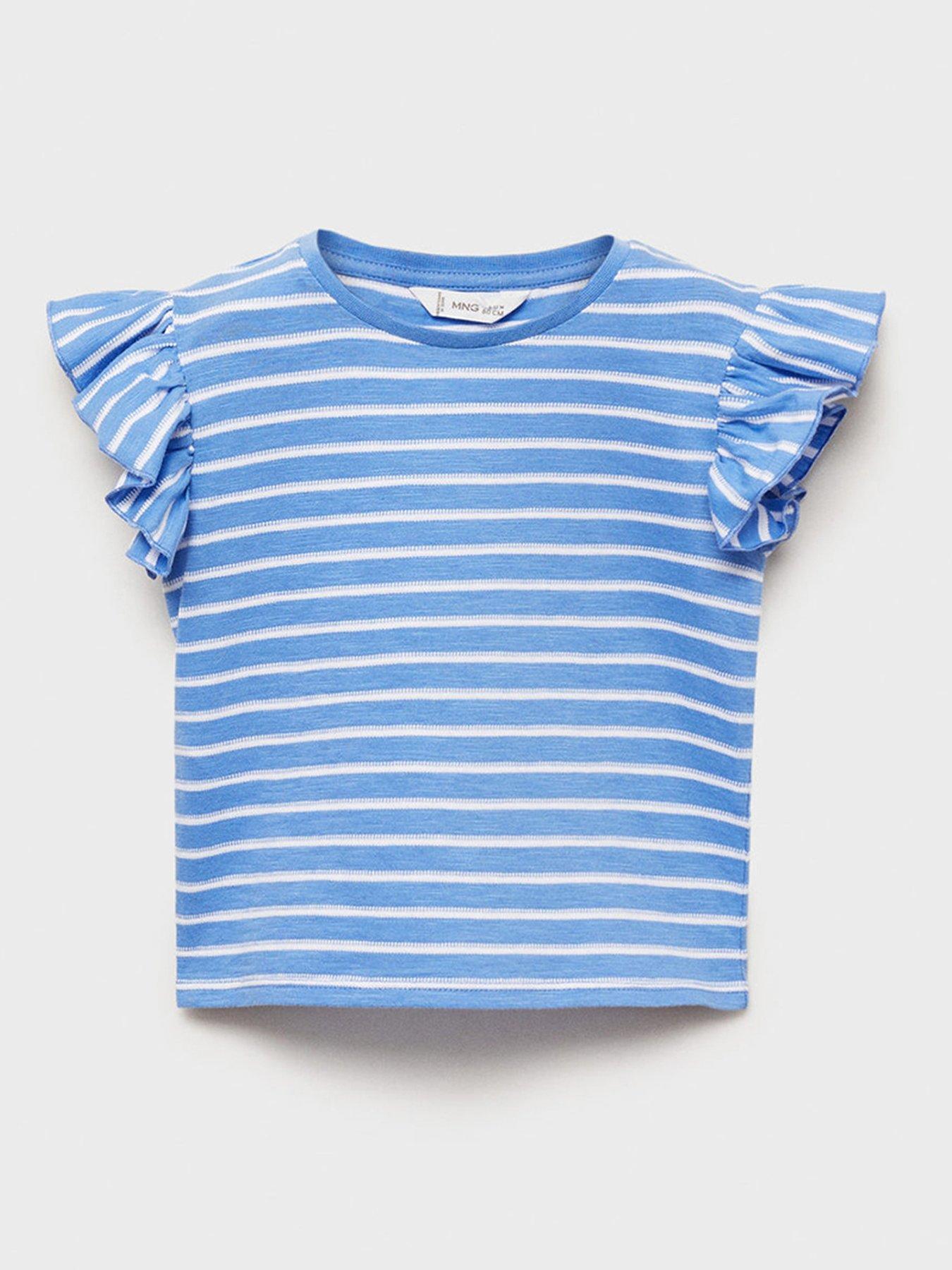  image of mango-younger-girls-stripe-short-sleeve-tshirt-blue