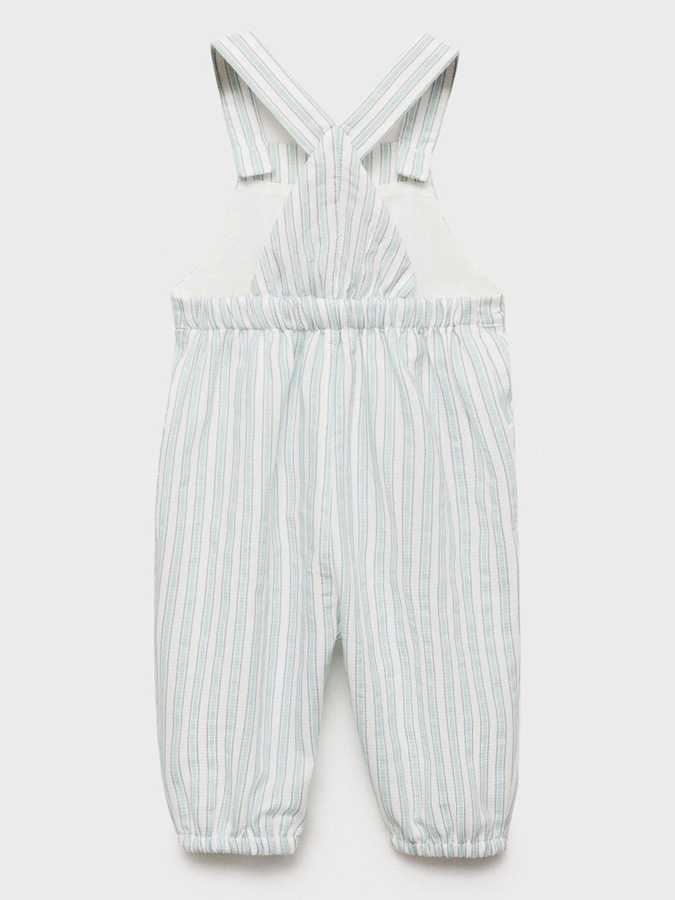  image of mango-baby-boys-striped-dungarees-light-green