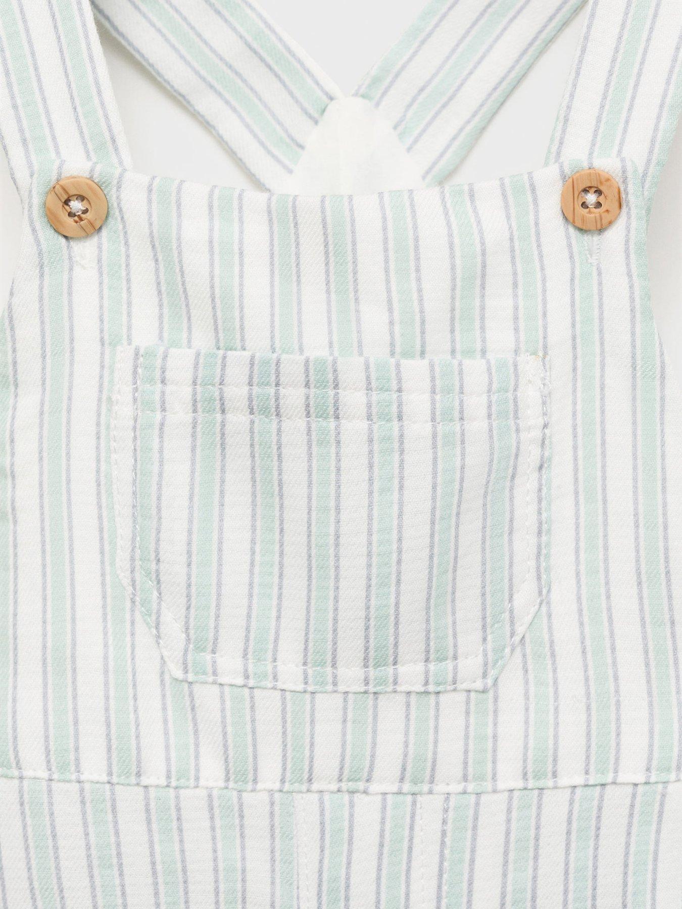  image of mango-baby-boys-striped-dungarees-light-green