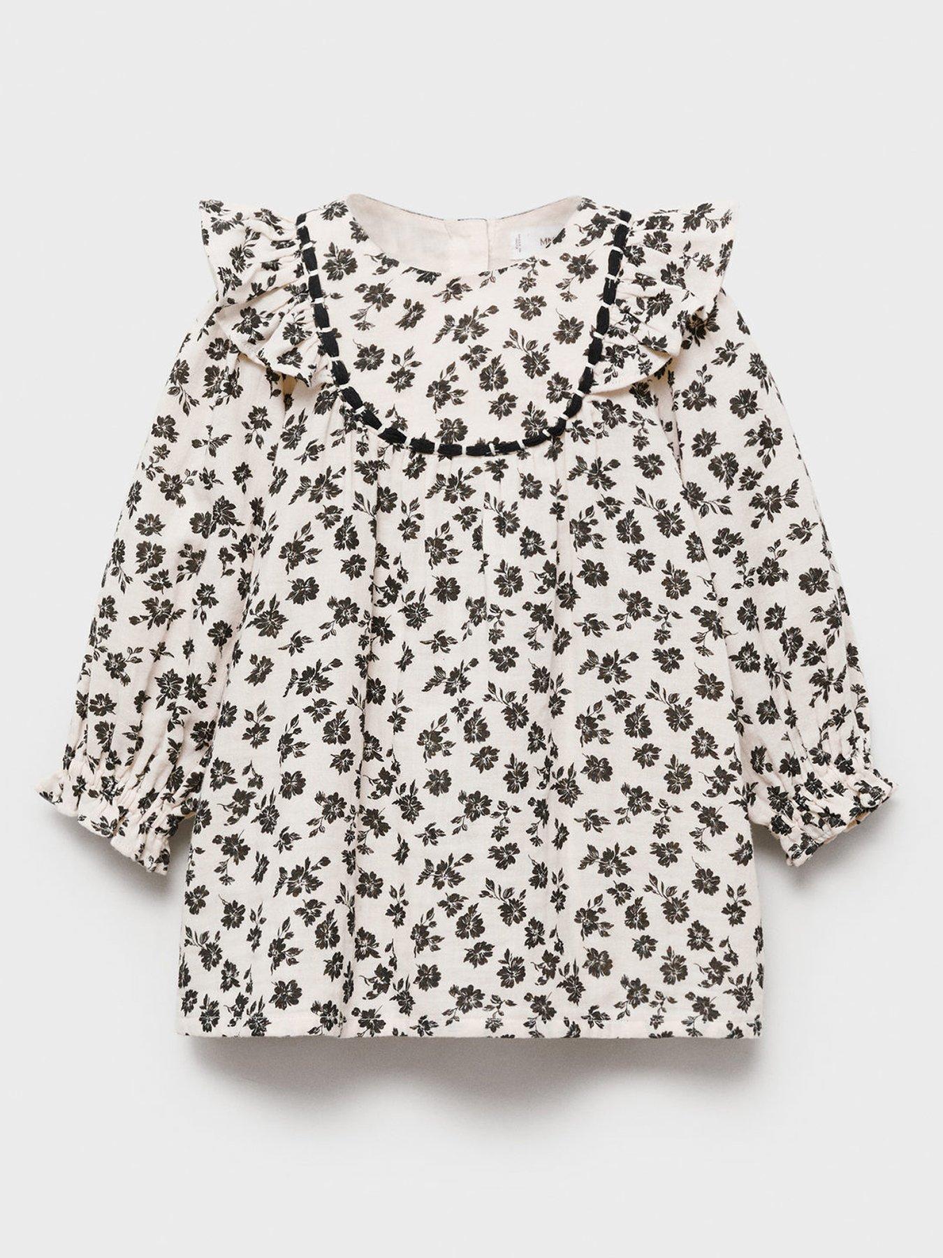 undefined Younger Girls Floral Long Sleeved Dress - Cream