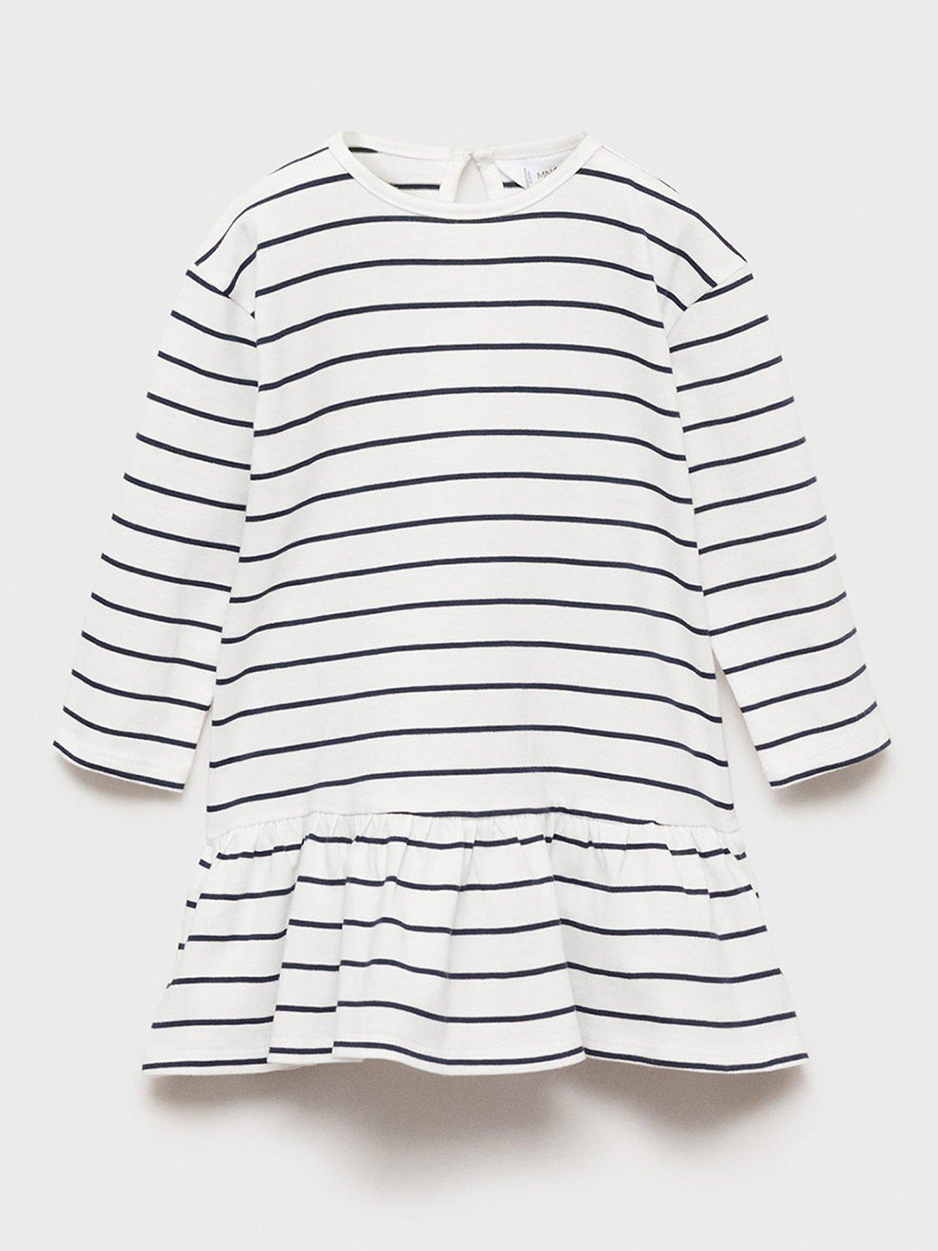 undefined Younger Girls Striped Long Sleeved Dress - Light Cream