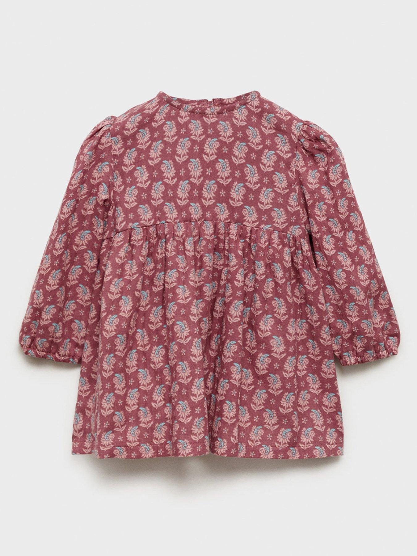  image of mango-younger-girls-long-sleeve-dress-dark-pink