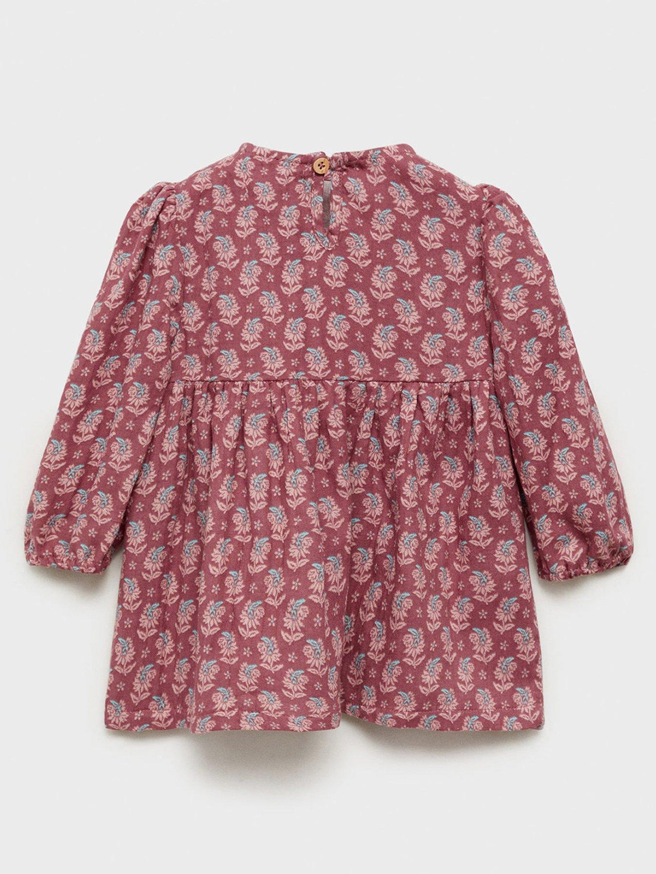  image of mango-younger-girls-long-sleeve-dress-dark-pink