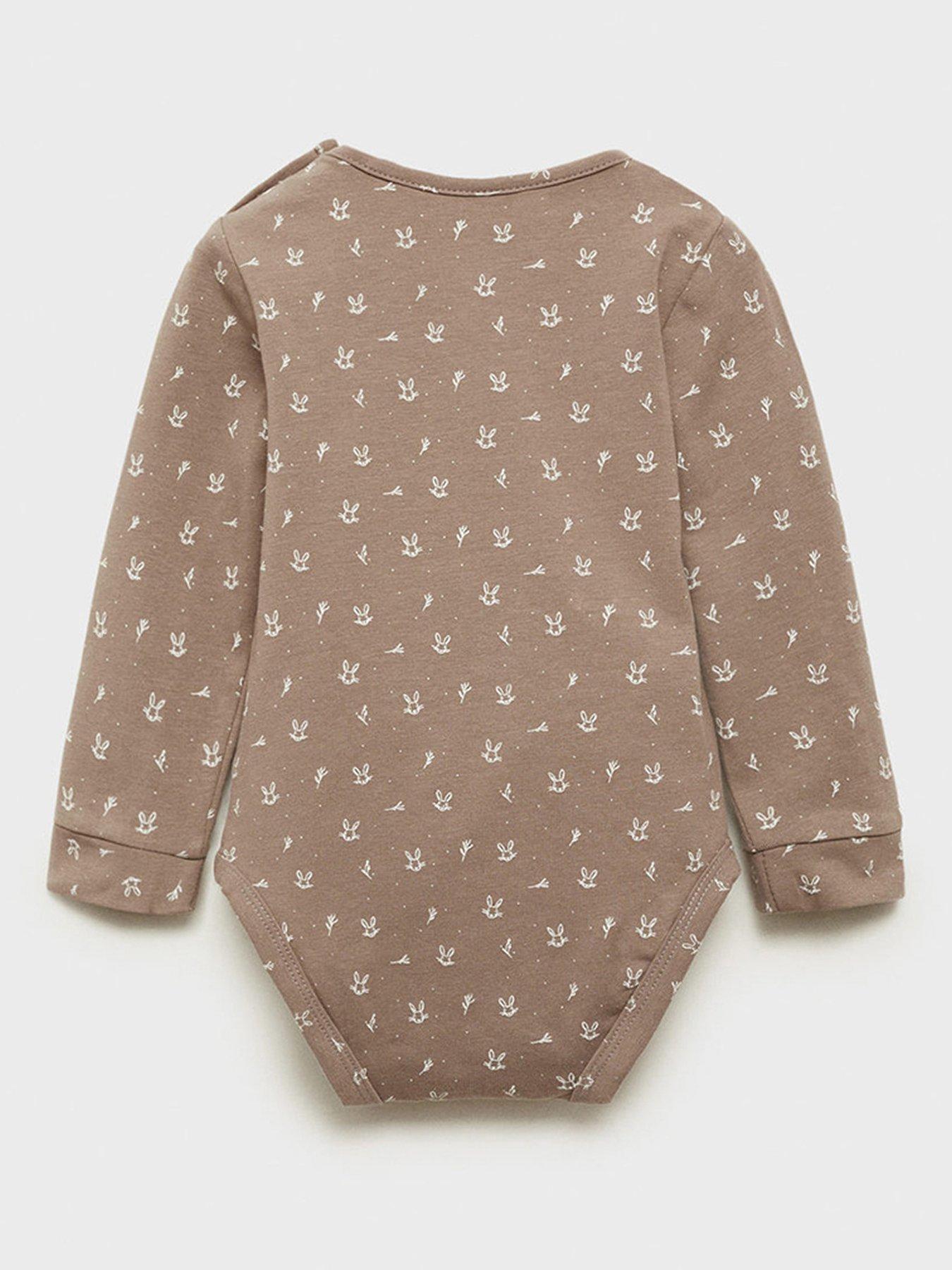 image of mango-baby-girls-rabbit-printed-long-sleeve-bodysuit-brown
