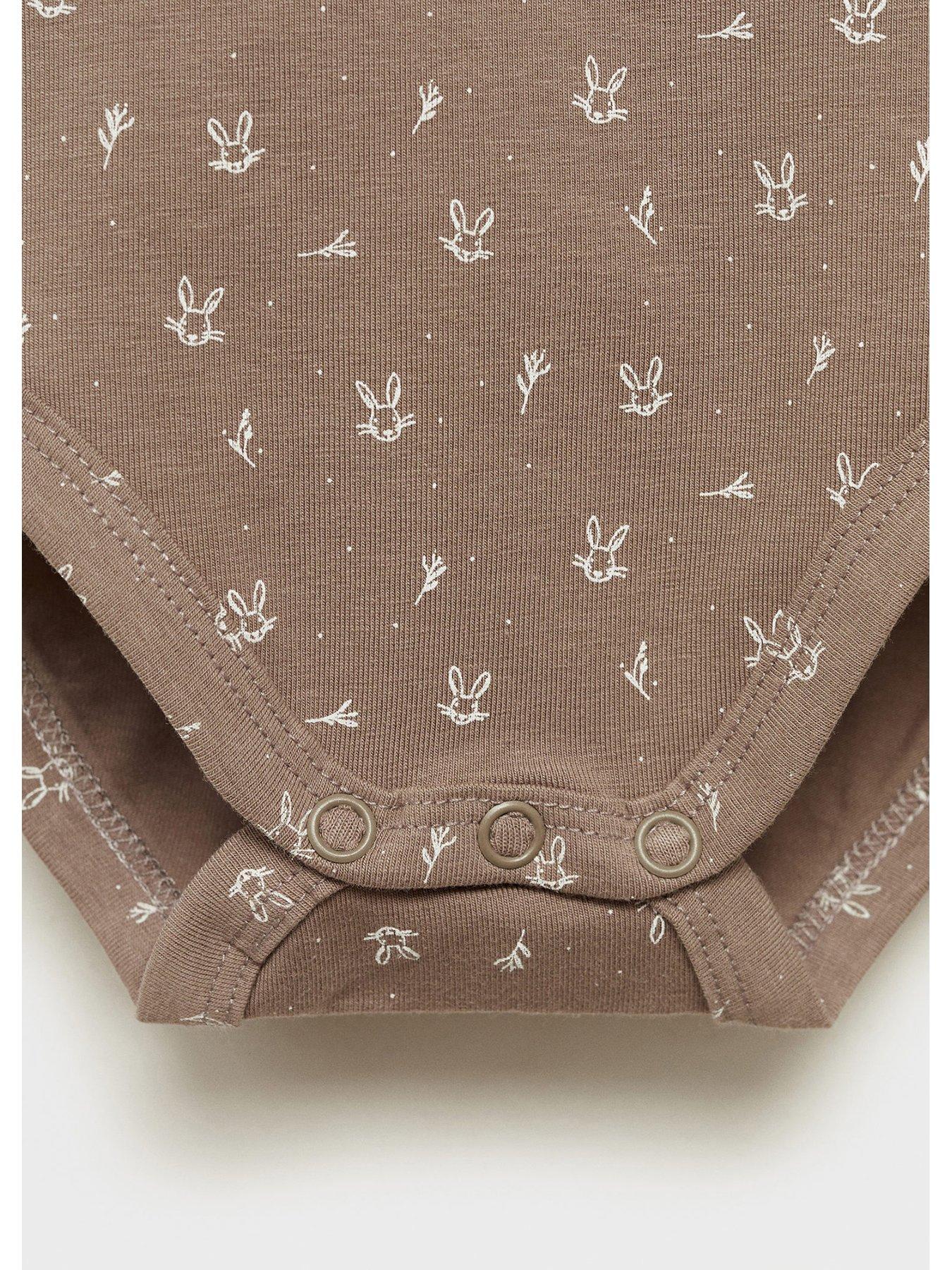  image of mango-baby-girls-rabbit-printed-long-sleeve-bodysuit-brown