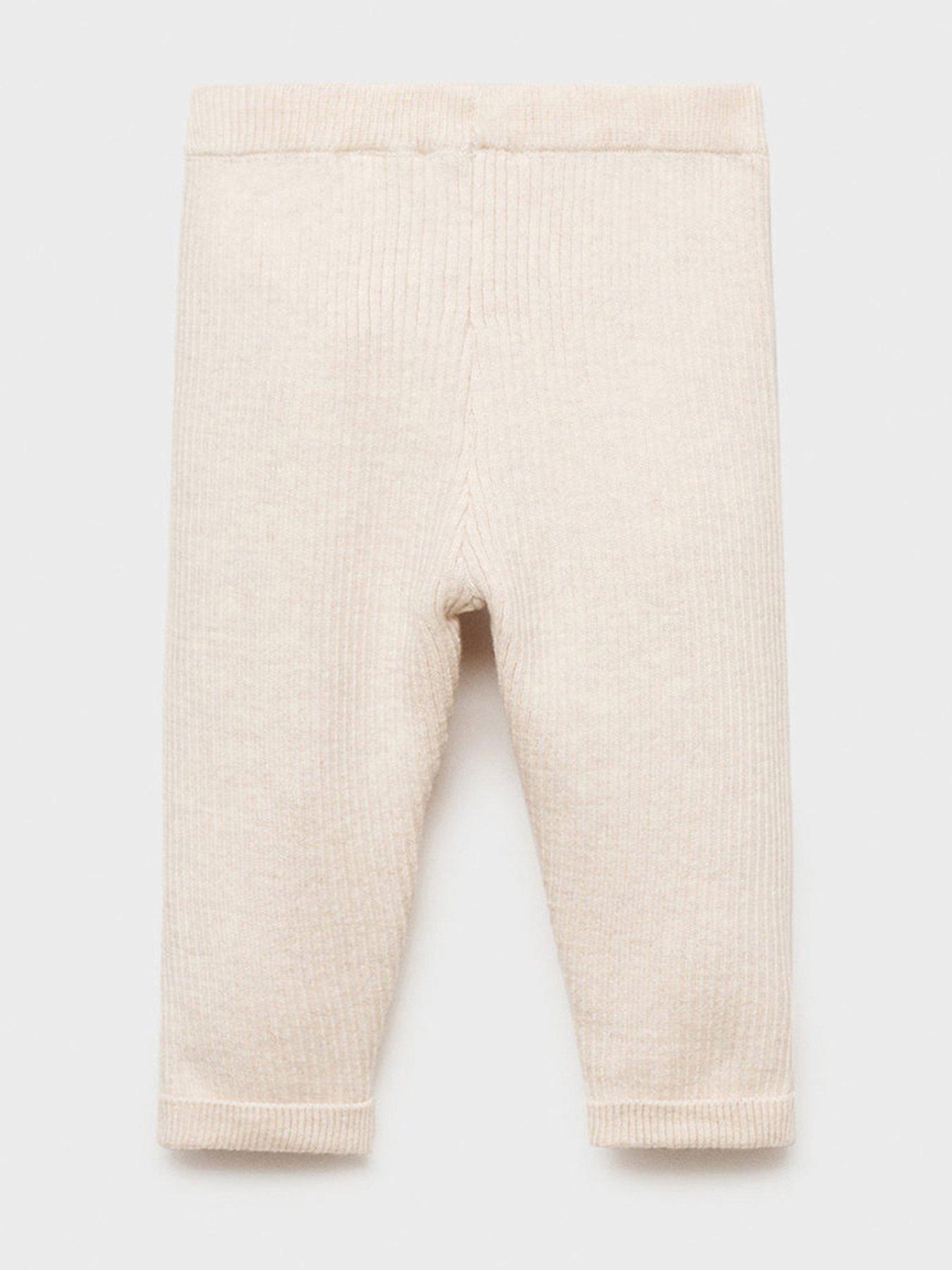  image of mango-baby-unisex-knitted-leggings-beige