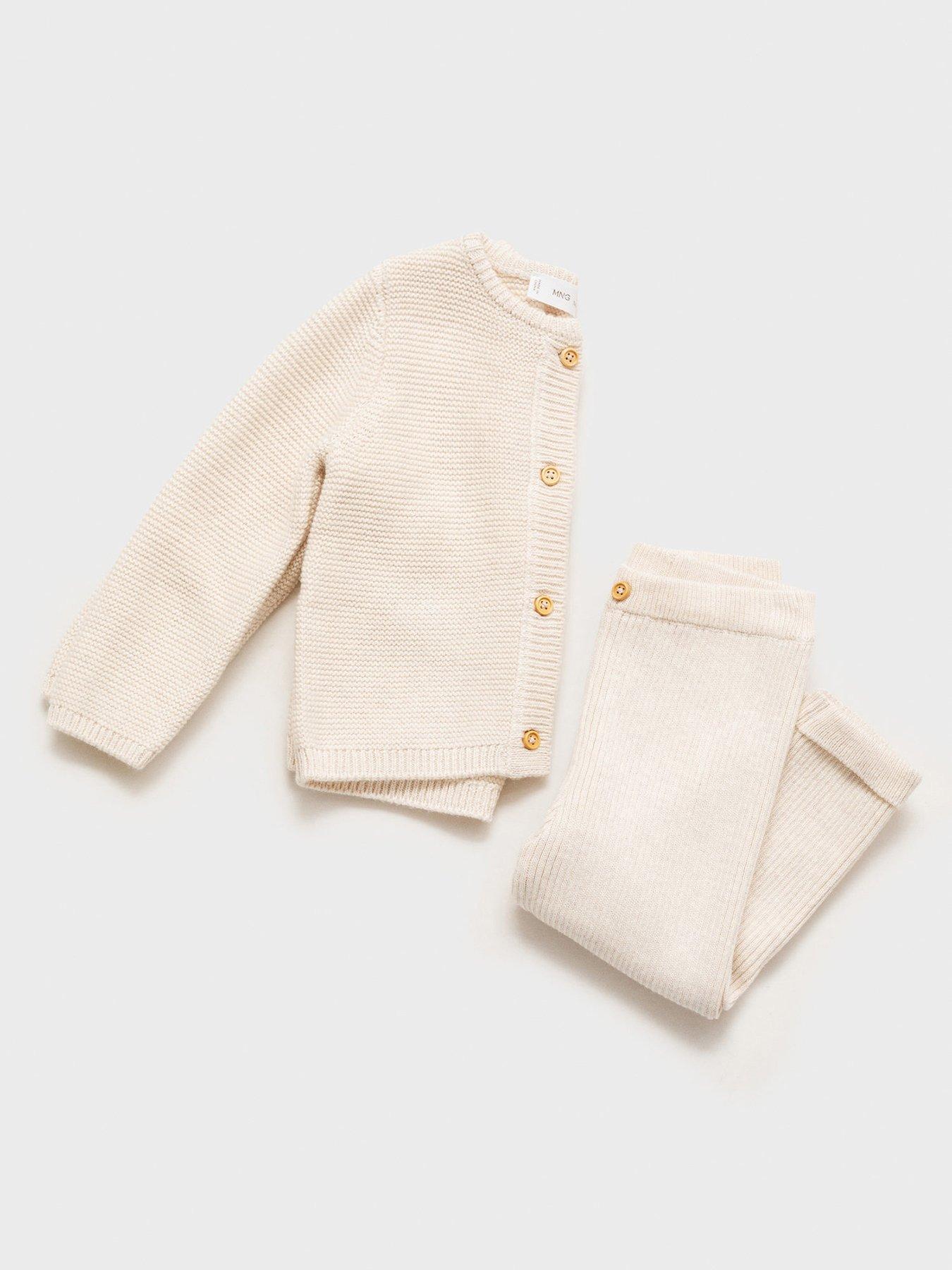  image of mango-baby-unisex-knitted-leggings-beige