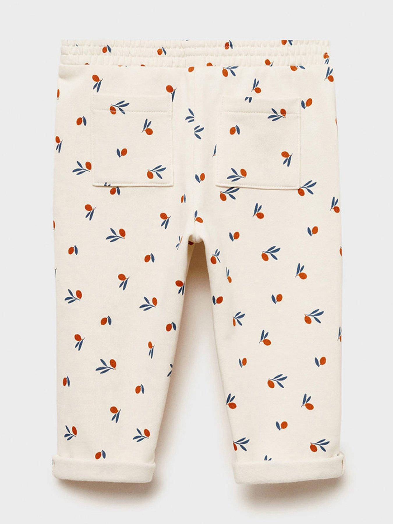  image of mango-baby-girls-printed-joggers-light-cream