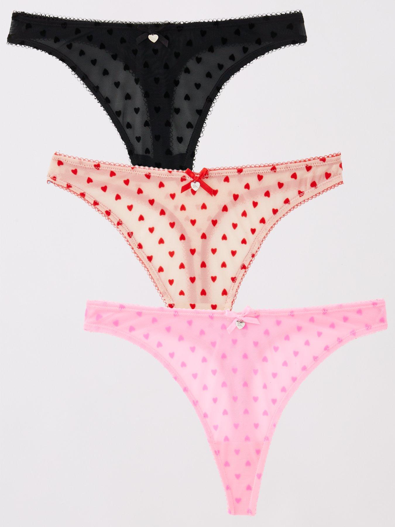 undefined Catie Heart Flock 3 Pack Thongs - Multicoloured - Multi