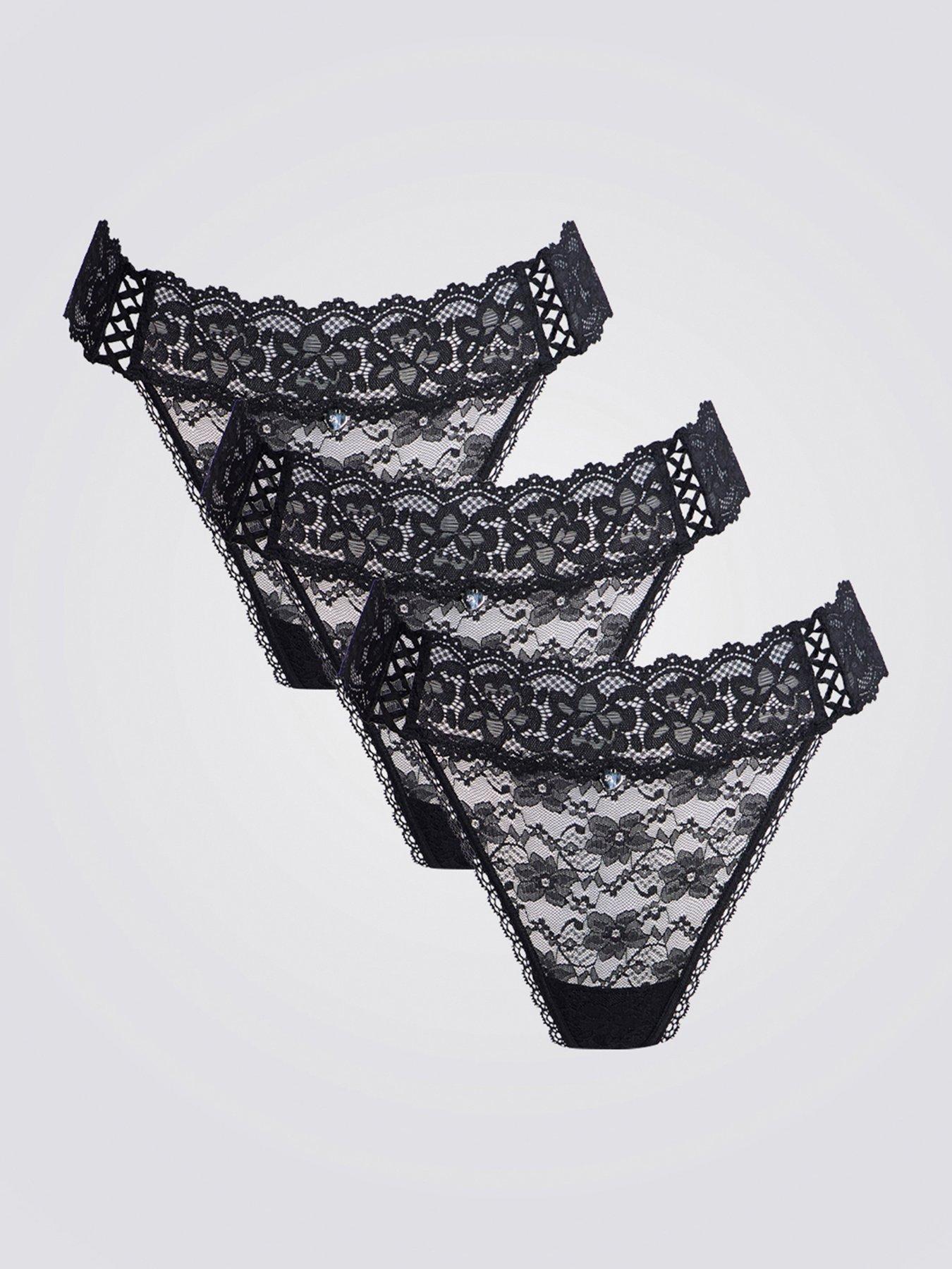  image of boux-avenue-ellie-criss-cross-3-pack-lace-briefs-black