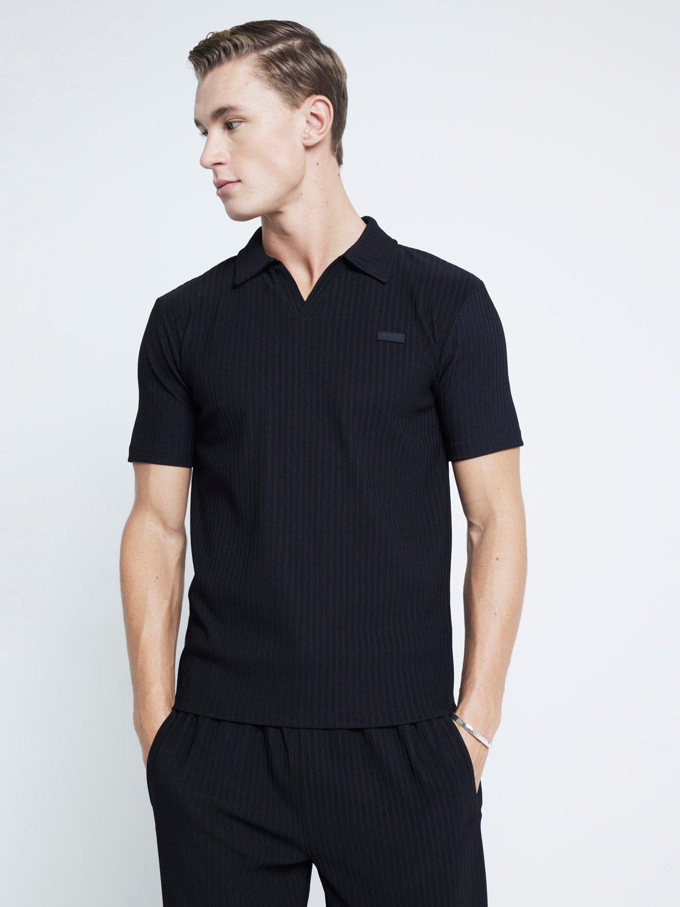 river-island-muscle-fit-open-neck-rib-polo-shirt-black