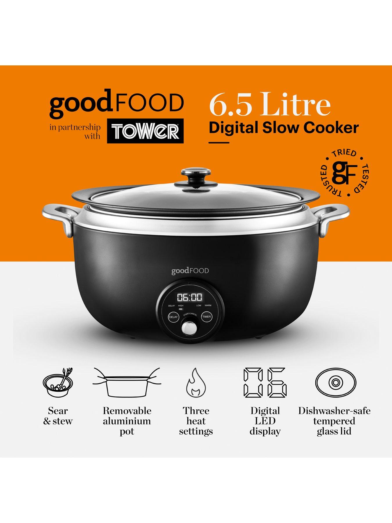  image of good-food-by-tower-gf16011-65l-digital-slow-cooker-with-tempered-glass-lid-black