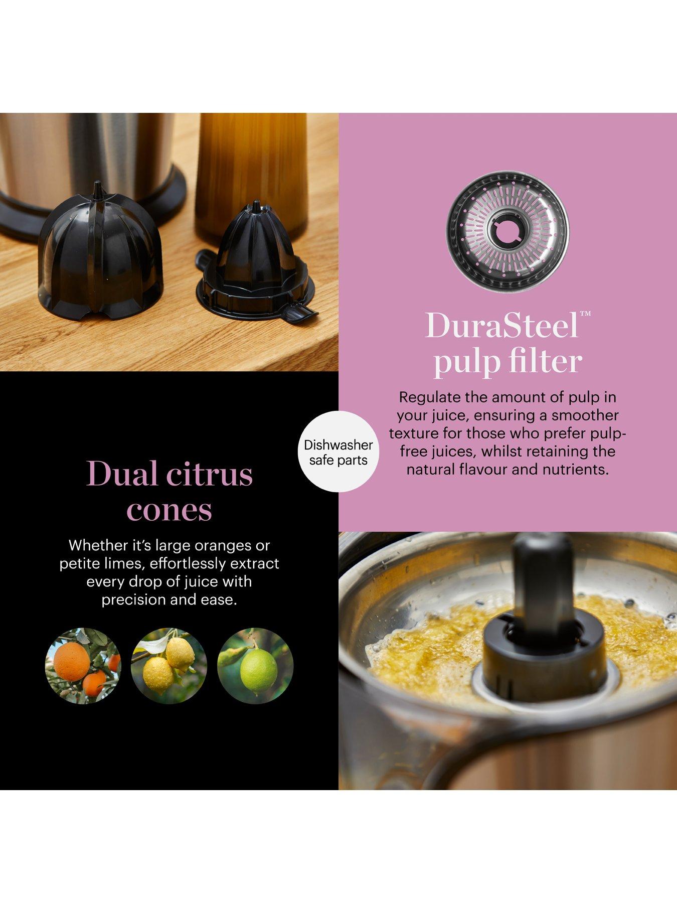  image of good-food-by-tower-gf12016-citrus-juicer-with-dual-cones-100w-stainless-steel