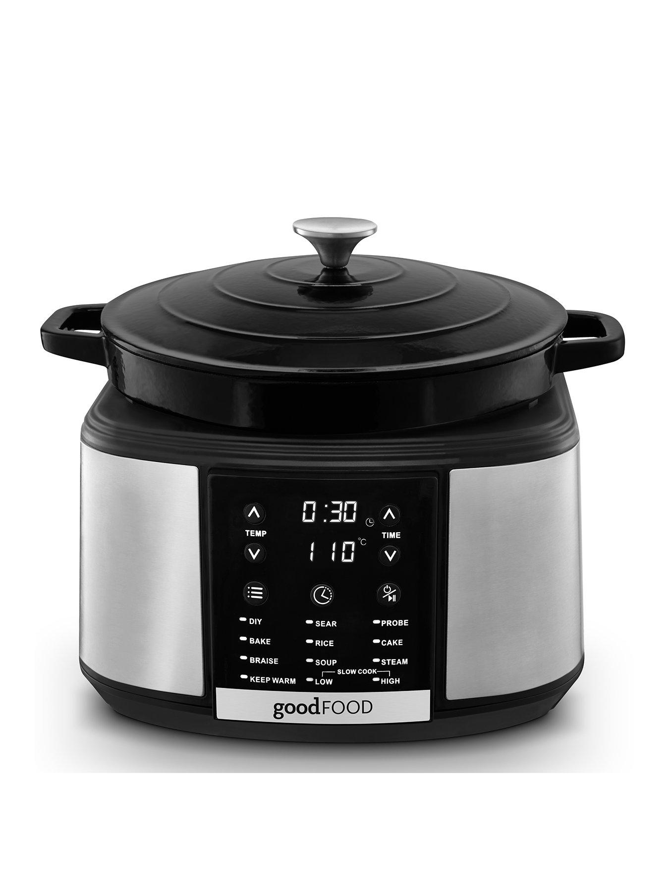 good-food-by-tower-gf16012-12-in-1-multi-cooker-with-cast-iron-pot-1500w-black-amp-stainless-steel