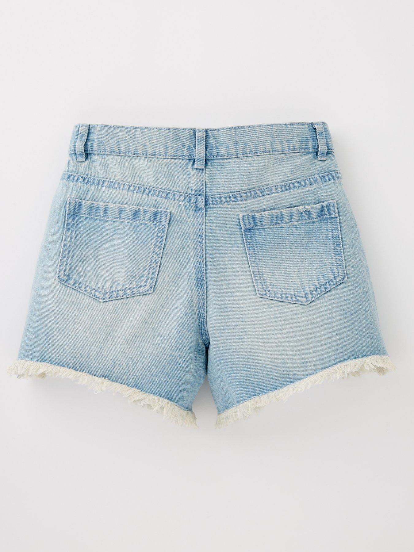 back image of v-by-very-girls-star-embossed-denim-shorts-blue