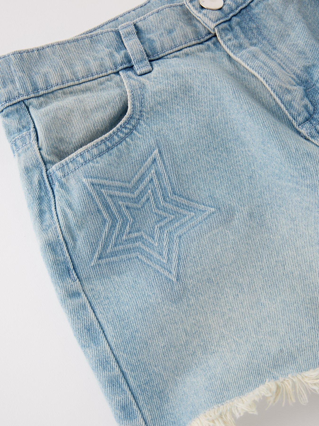  image of v-by-very-girls-star-embossed-denim-shorts-blue