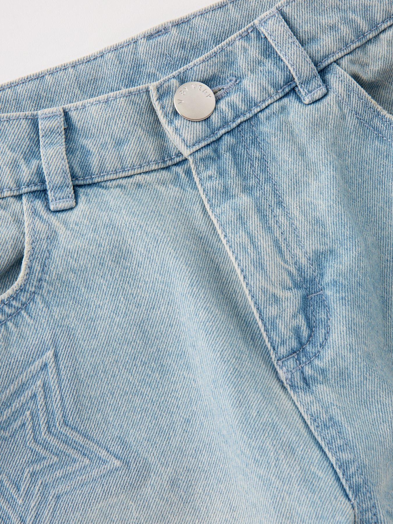  image of v-by-very-girls-star-embossed-denim-shorts-blue