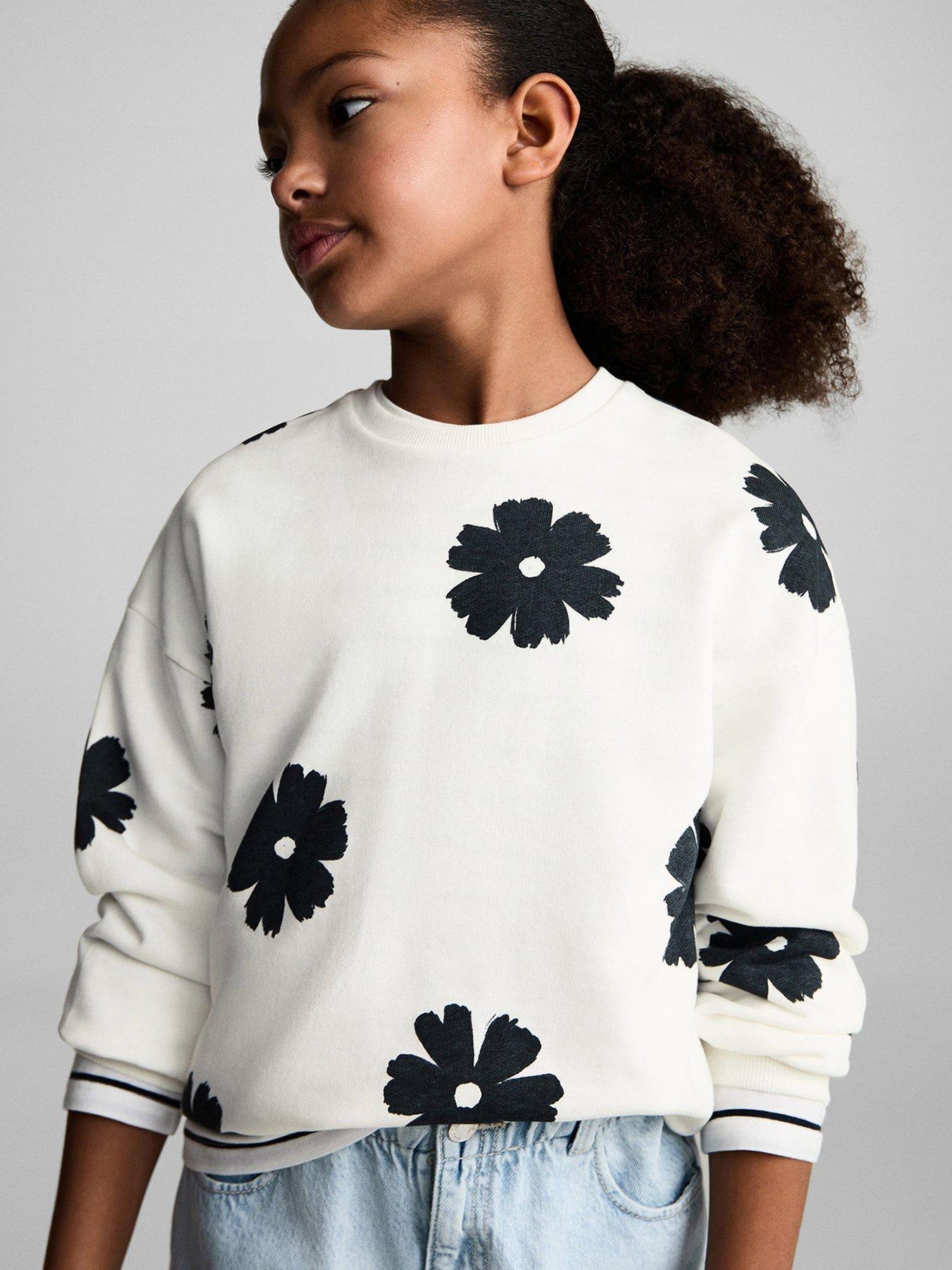  image of mango-girls-flower-printed-sweatshirt--light-cream