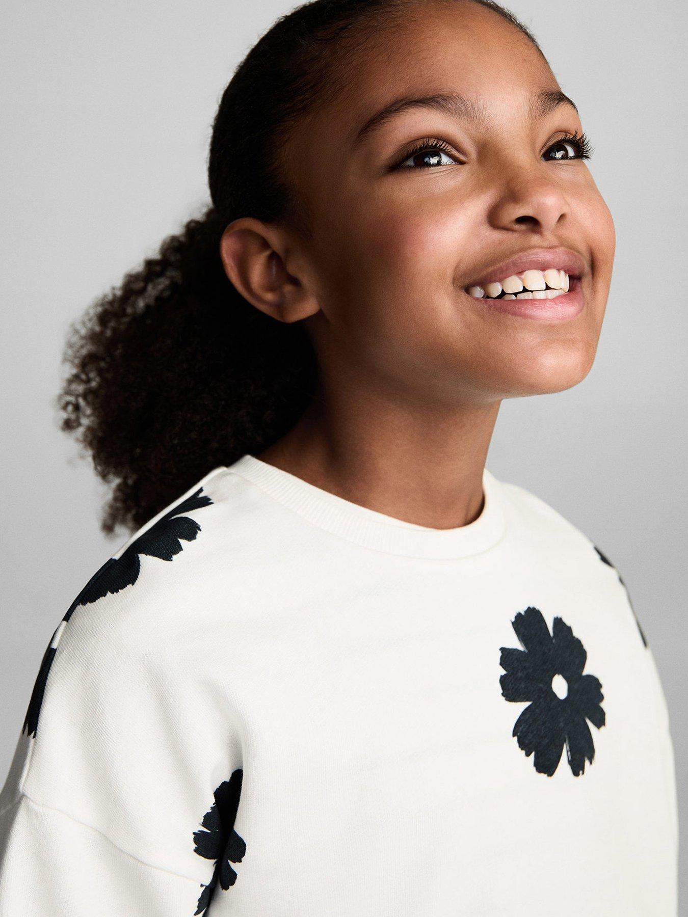  image of mango-girls-flower-printed-sweatshirt--light-cream