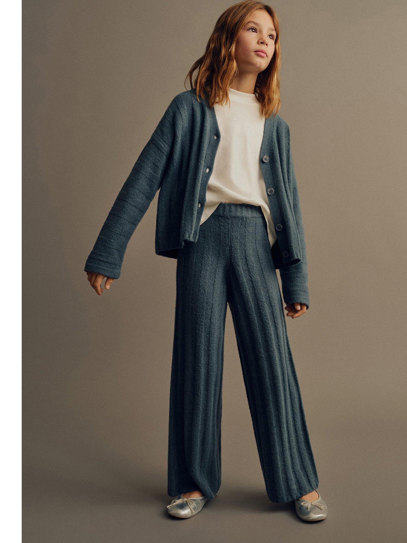mango-girls-co-ord-knitted-stripe-trousers-dark-blue