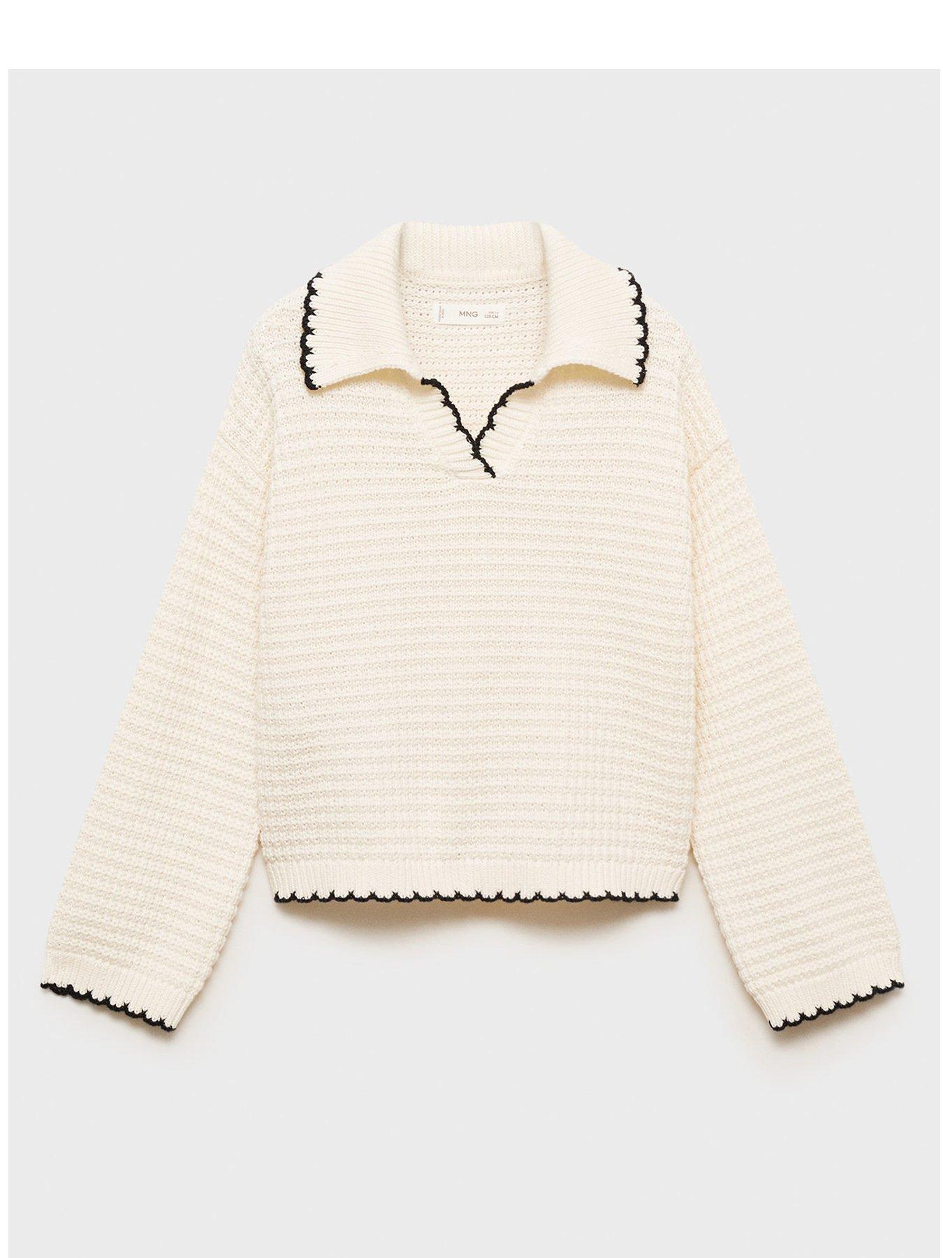 undefined Girls Collared Knitted Jumper - Cream