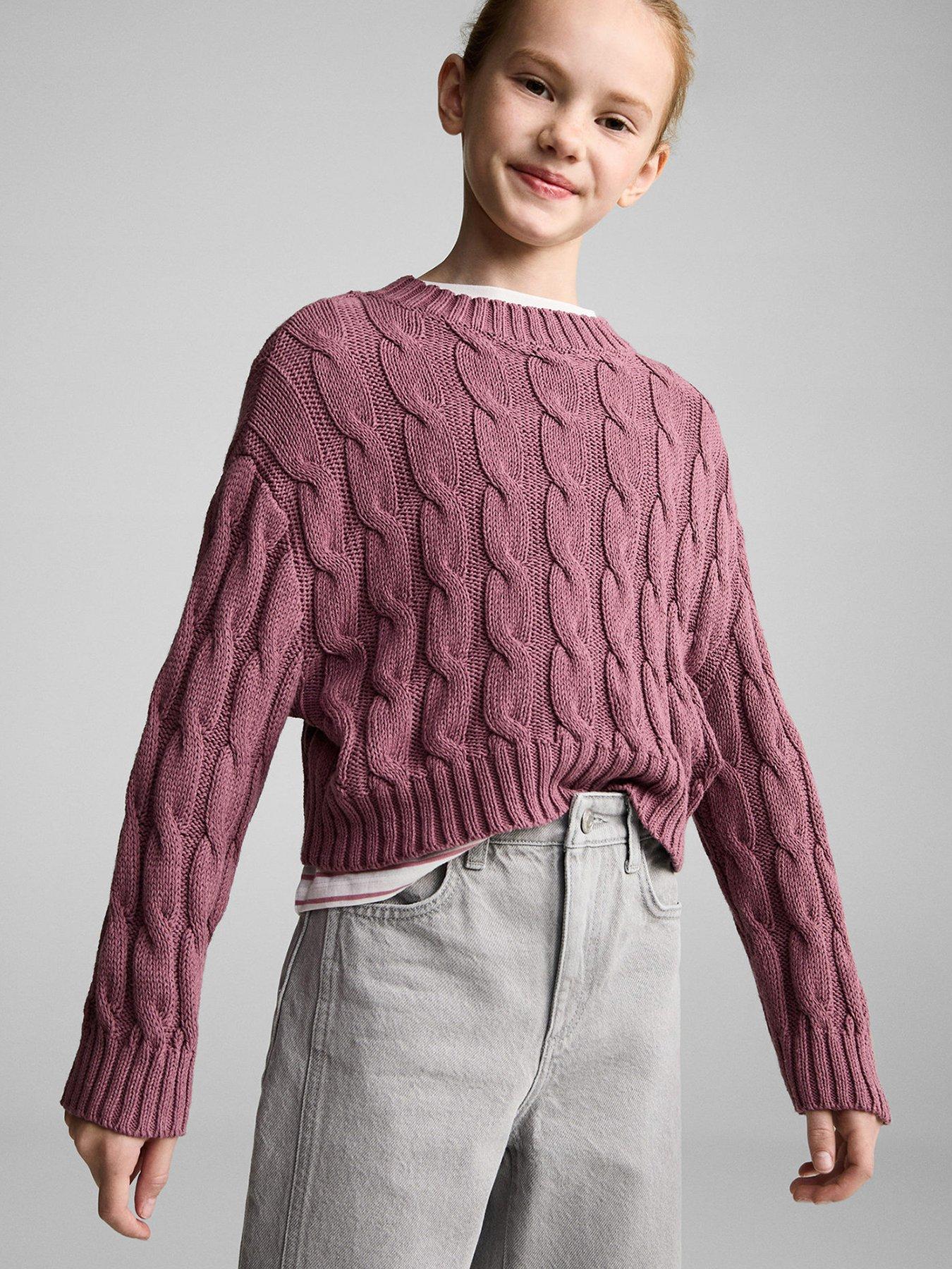  image of mango-girls-cable-knitted-jumper-dark-pink