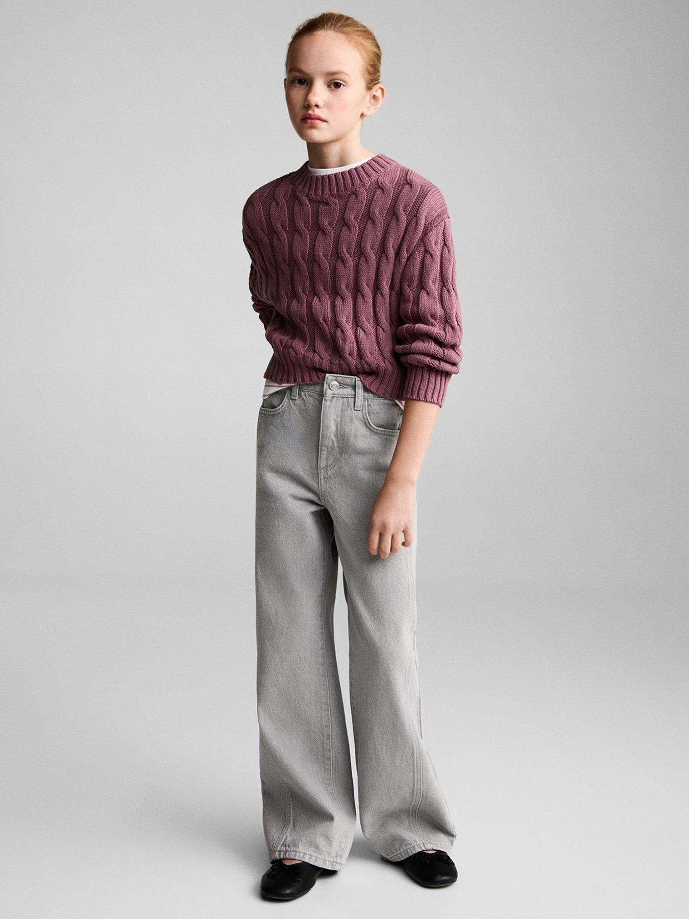  image of mango-girls-cable-knitted-jumper-dark-pink