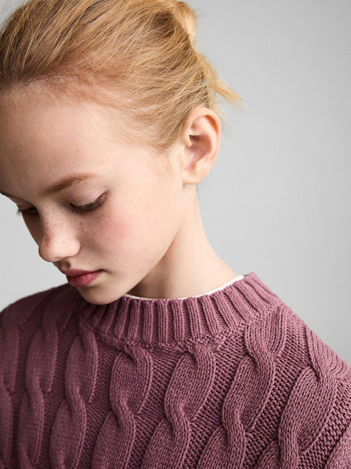  image of mango-girls-cable-knitted-jumper-dark-pink