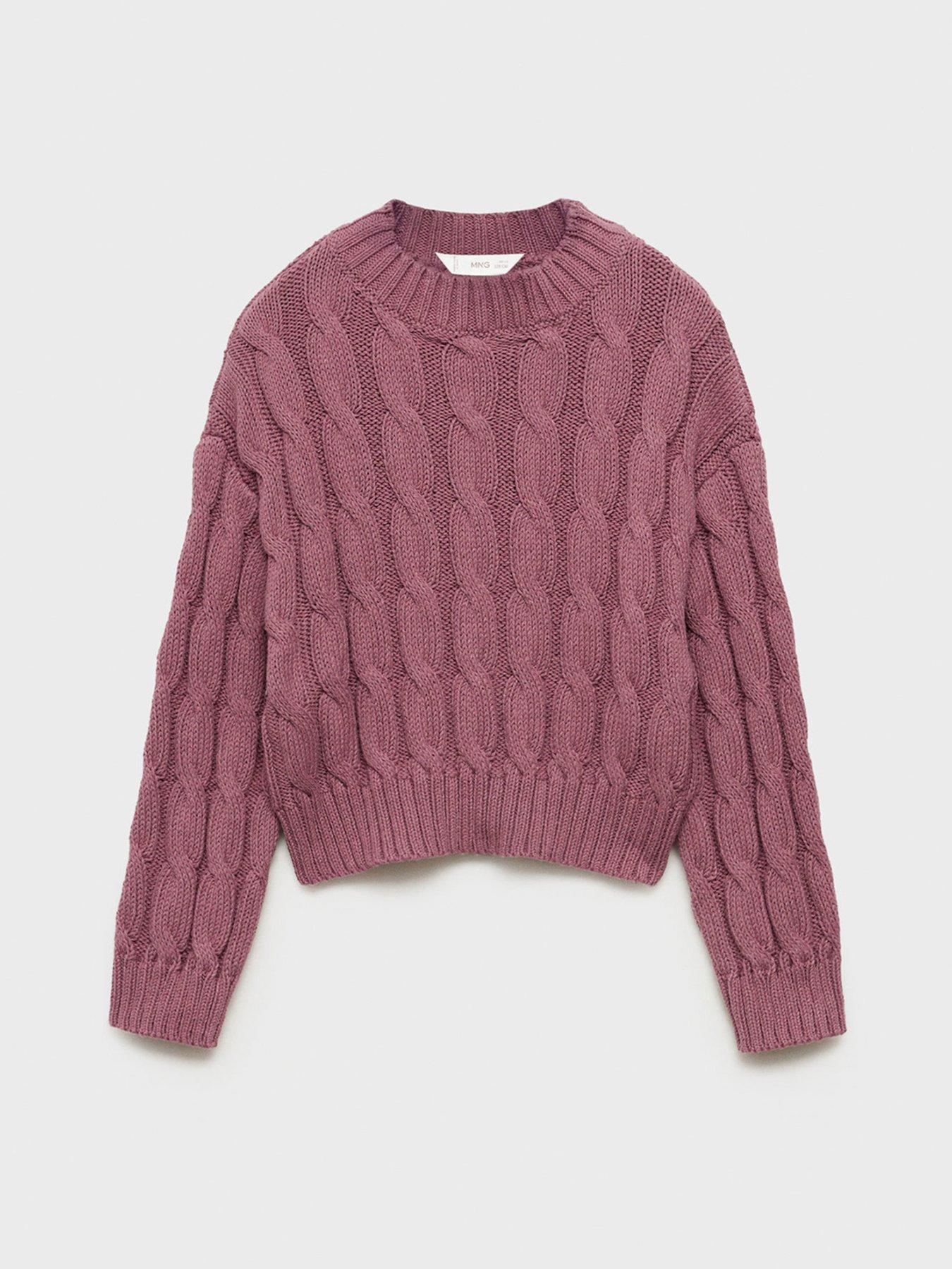  image of mango-girls-cable-knitted-jumper-dark-pink
