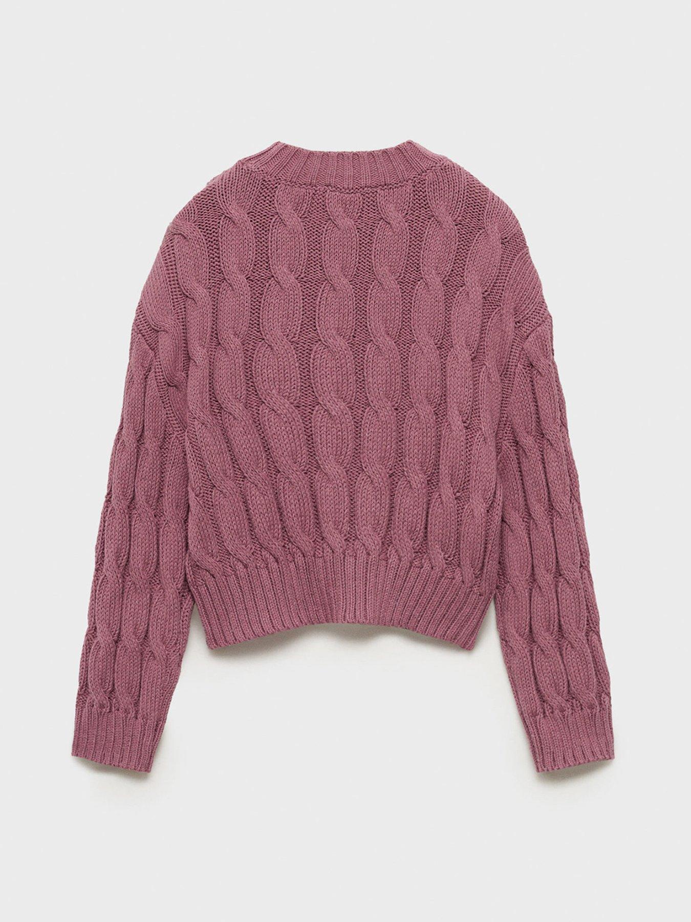  image of mango-girls-cable-knitted-jumper-dark-pink
