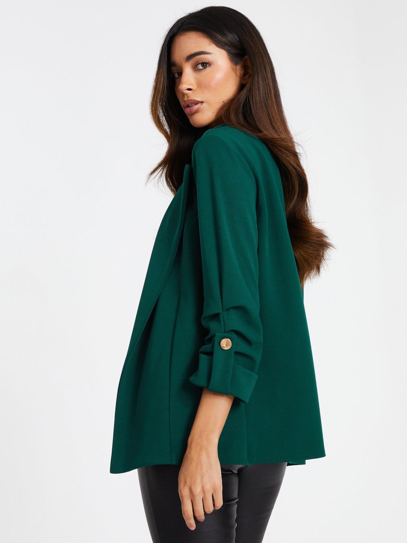 Image 2 of 6 of Quiz Bottle Green Ruched Sleeve Blazer