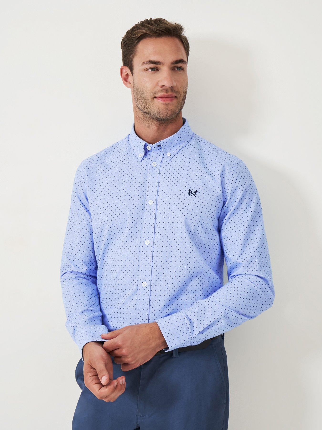  image of crew-clothing-pinpoint-printed-long-sleeve-oxford-shirt--blue