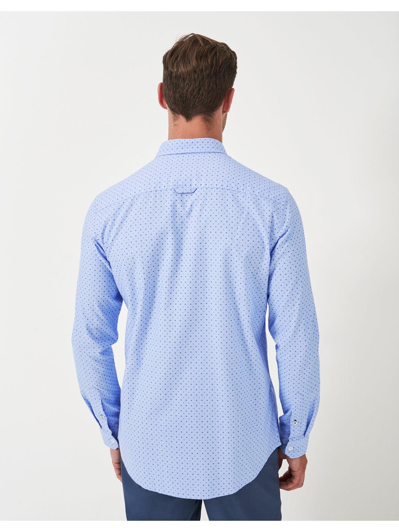  image of crew-clothing-pinpoint-printed-long-sleeve-oxford-shirt--blue