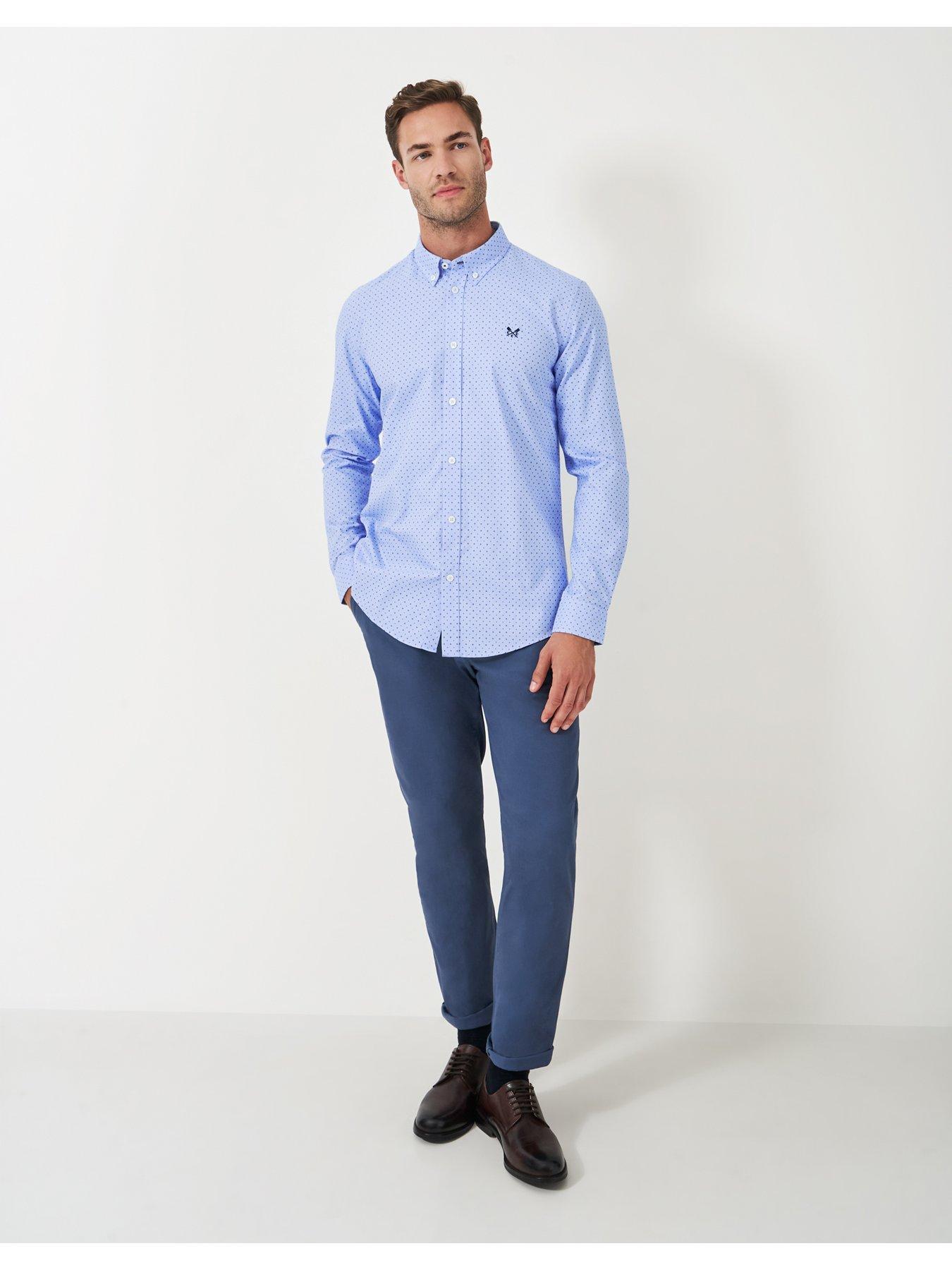  image of crew-clothing-pinpoint-printed-long-sleeve-oxford-shirt--blue