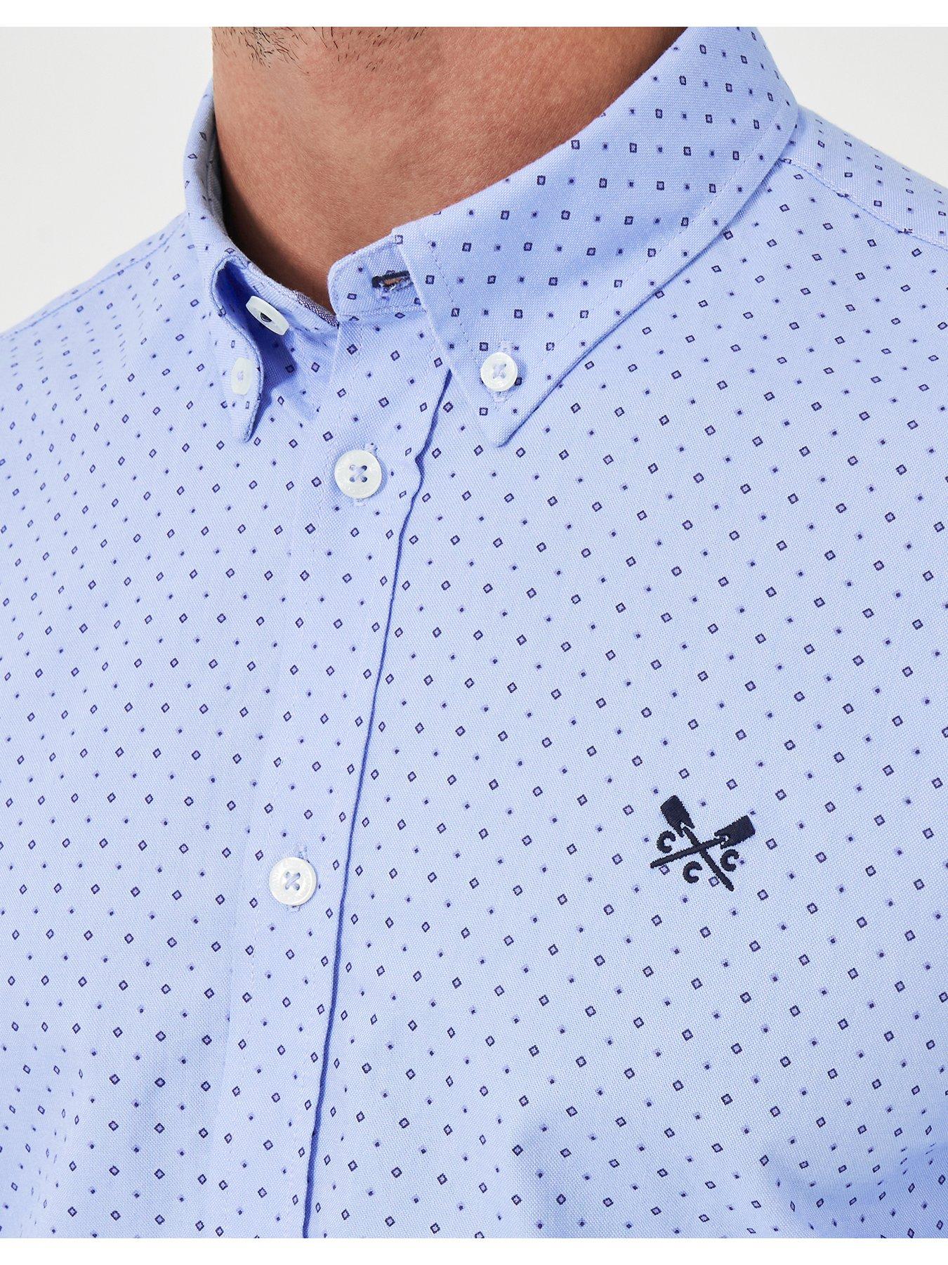  image of crew-clothing-pinpoint-printed-long-sleeve-oxford-shirt--blue