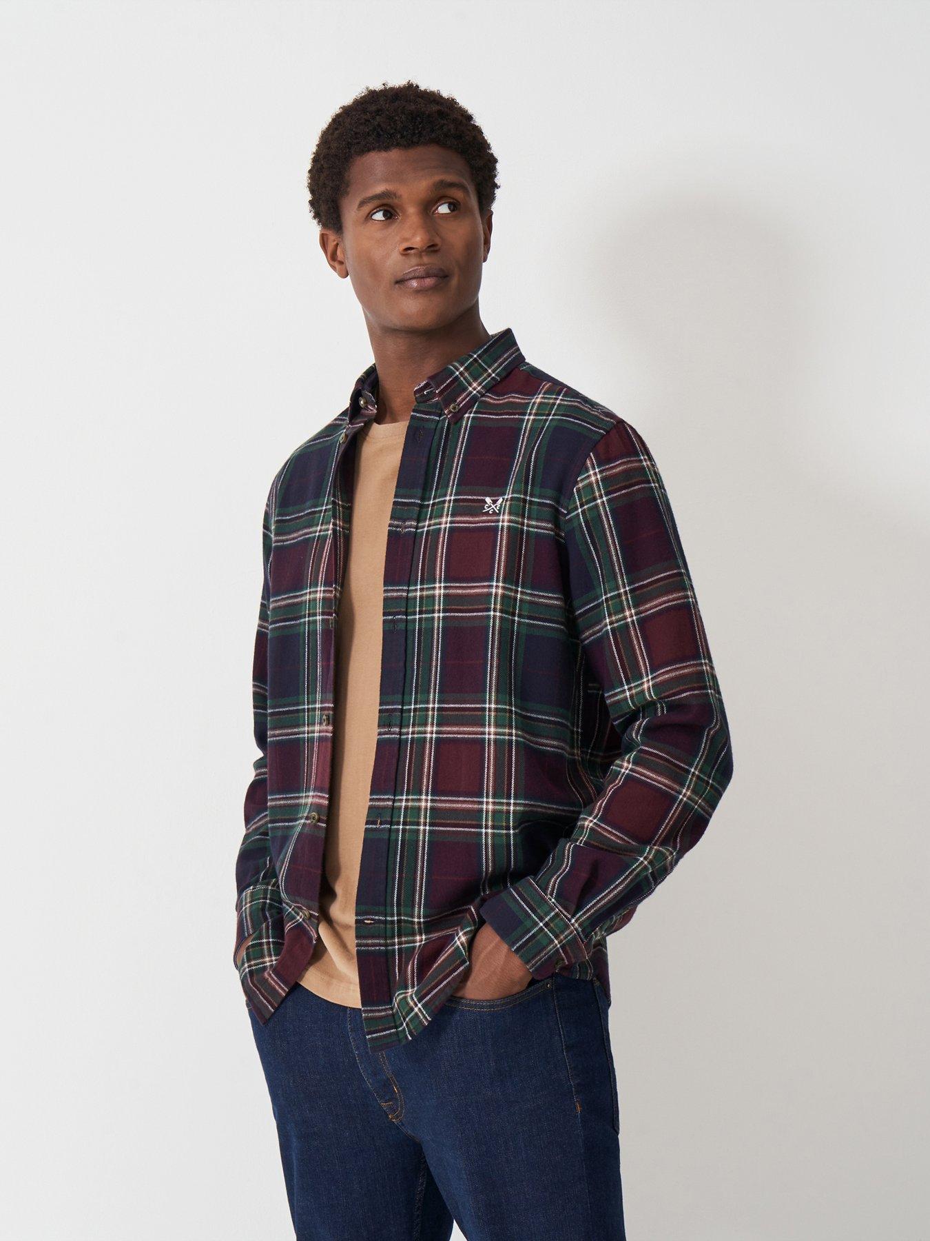  image of crew-clothing-long-sleeve-checked-cotton-shirt--red