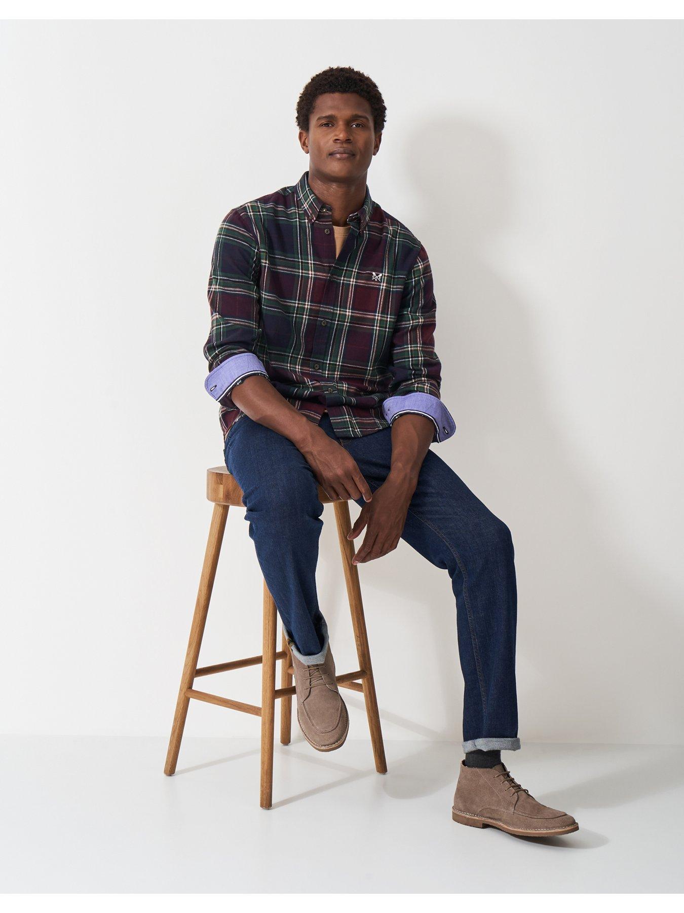  image of crew-clothing-long-sleeve-checked-cotton-shirt--red