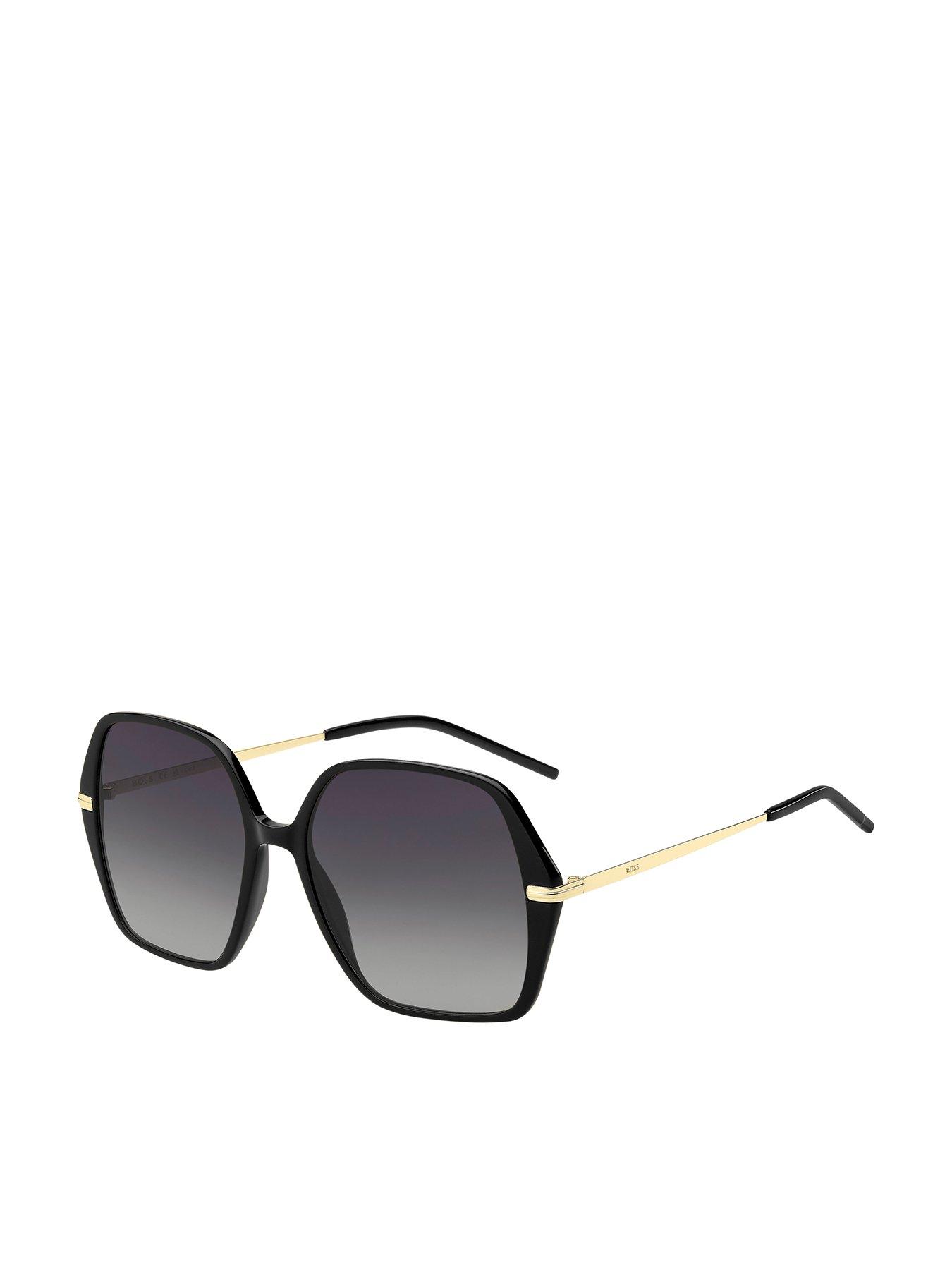  image of boss-large-square-metal-frame-sunglasses-black