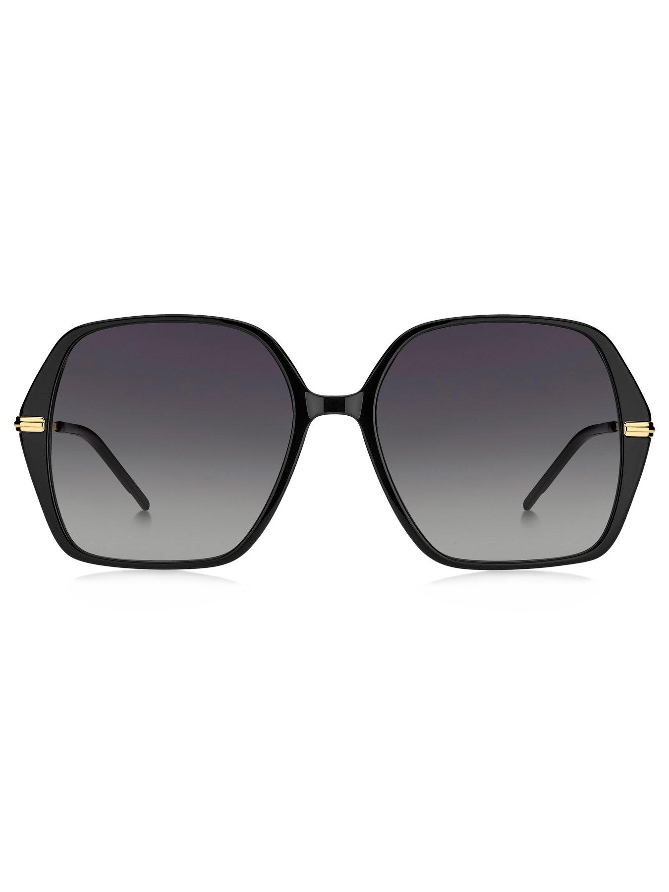  image of boss-large-square-metal-frame-sunglasses-black