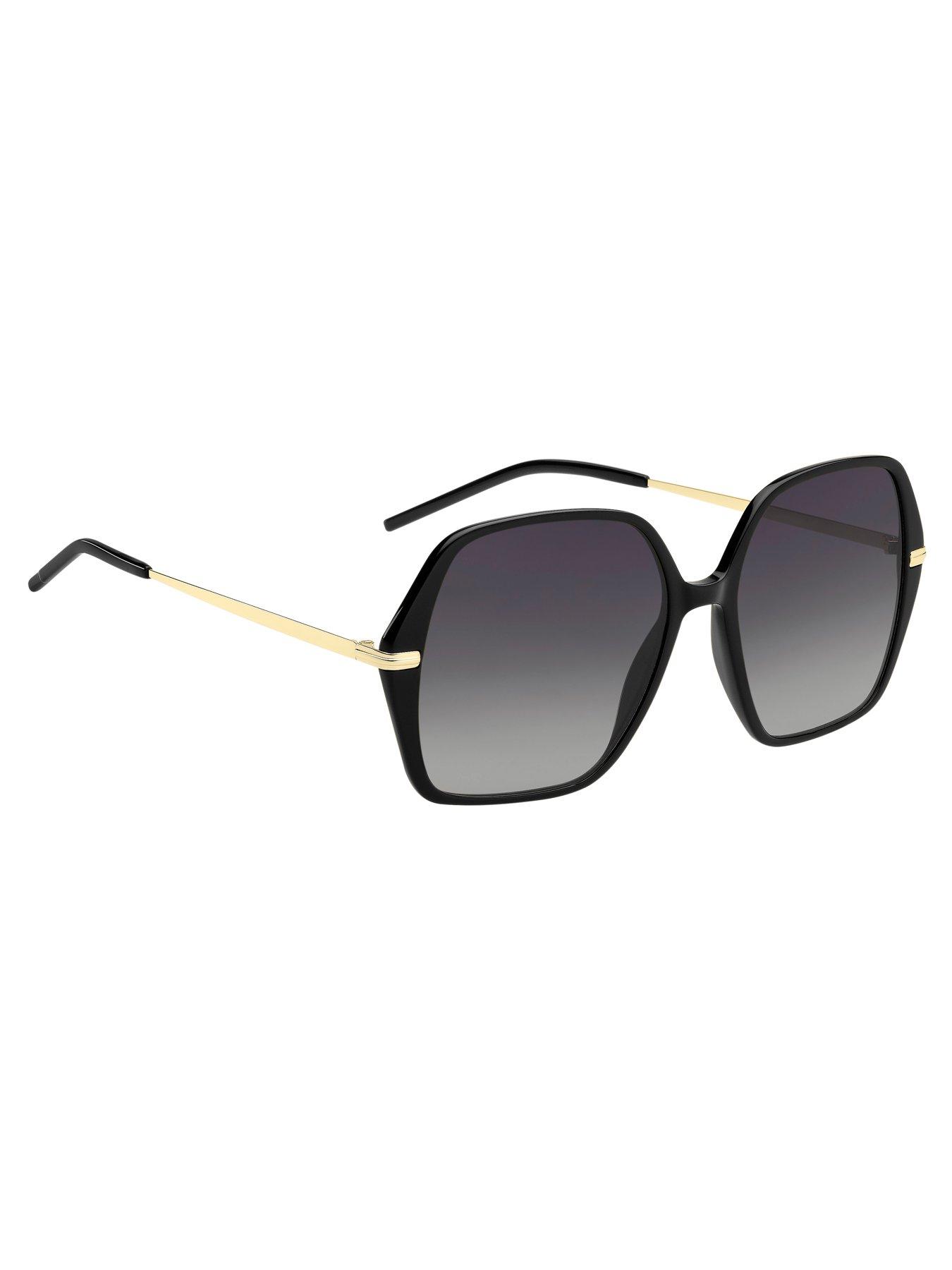  image of boss-large-square-metal-frame-sunglasses-black