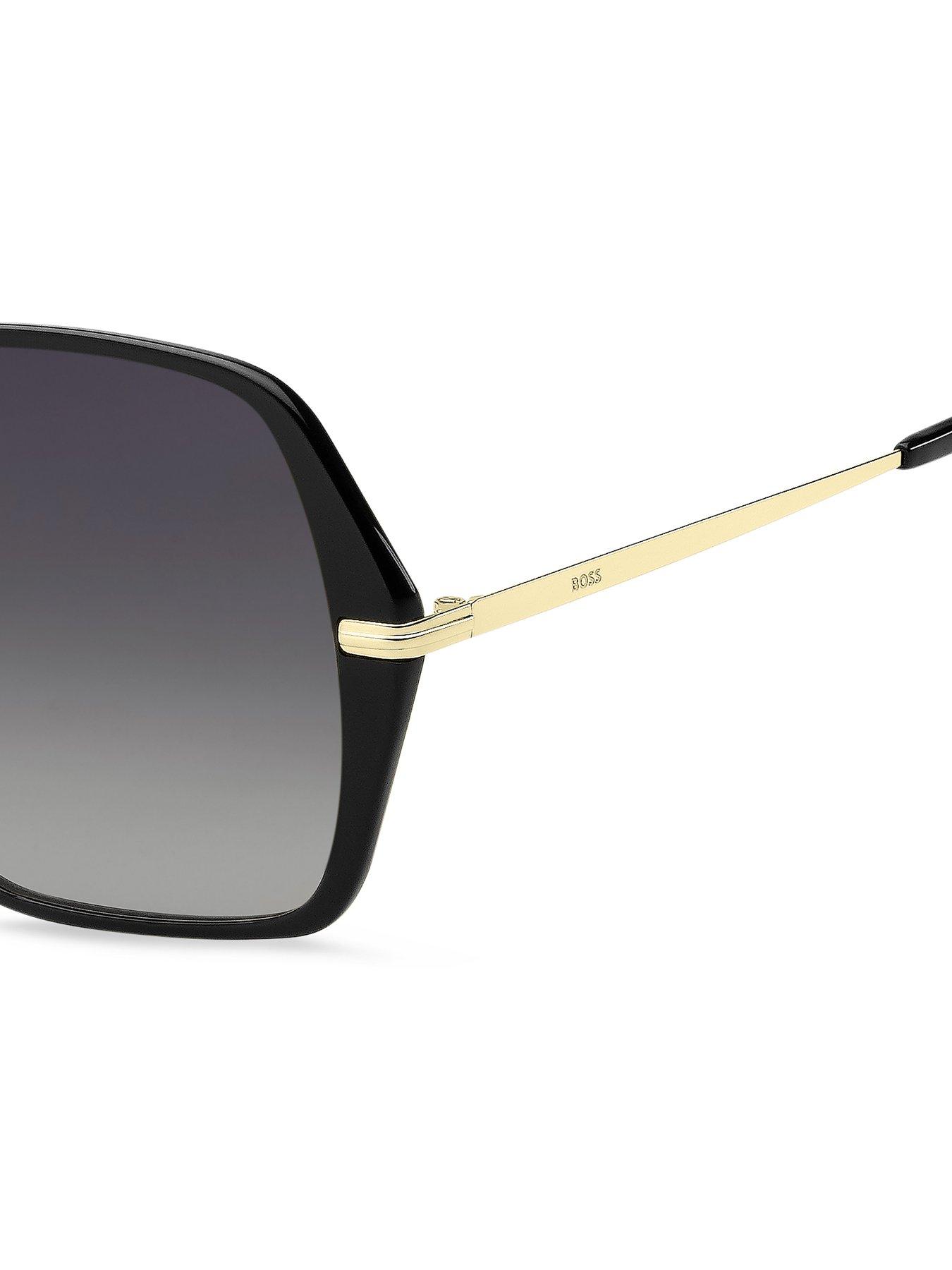  image of boss-large-square-metal-frame-sunglasses-black