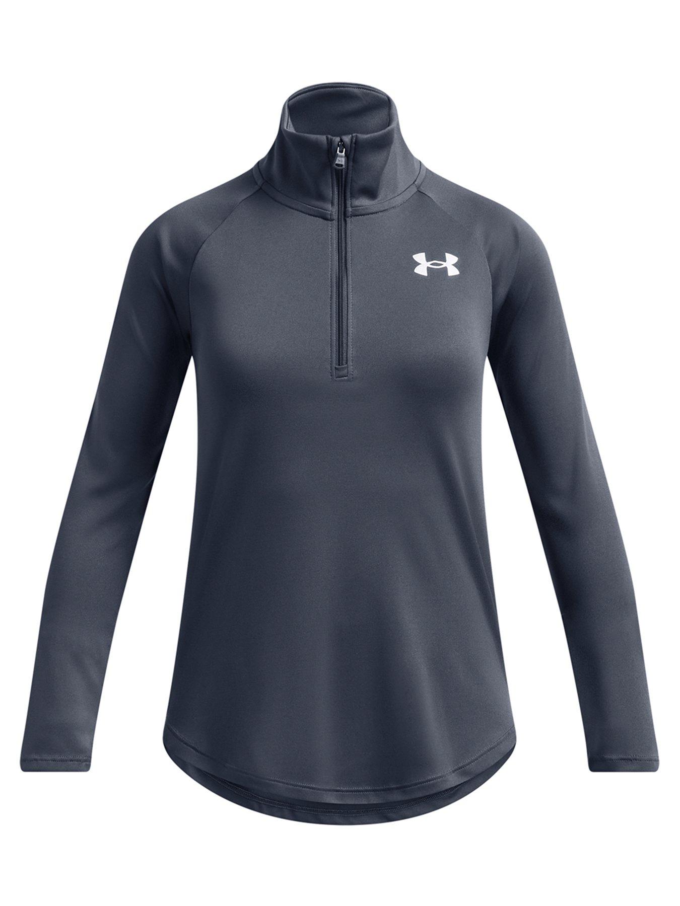 under-armour-junior-girls-training-tech-graphic-12-zip-top-grey
