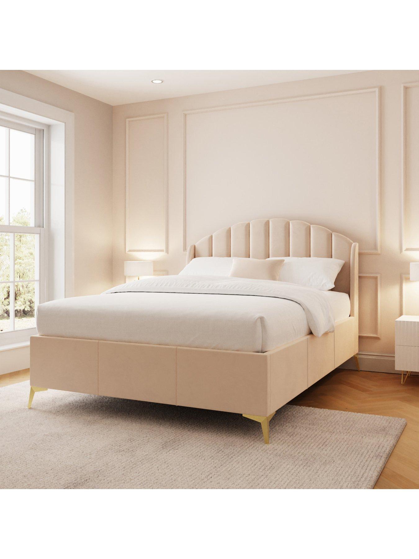 Image 1 of 7 of GFW Pettine End Lift Up Ottoman Storage Bed with Sleepycastle Mattress Options (Buy &amp; SAVE!) - Cream
