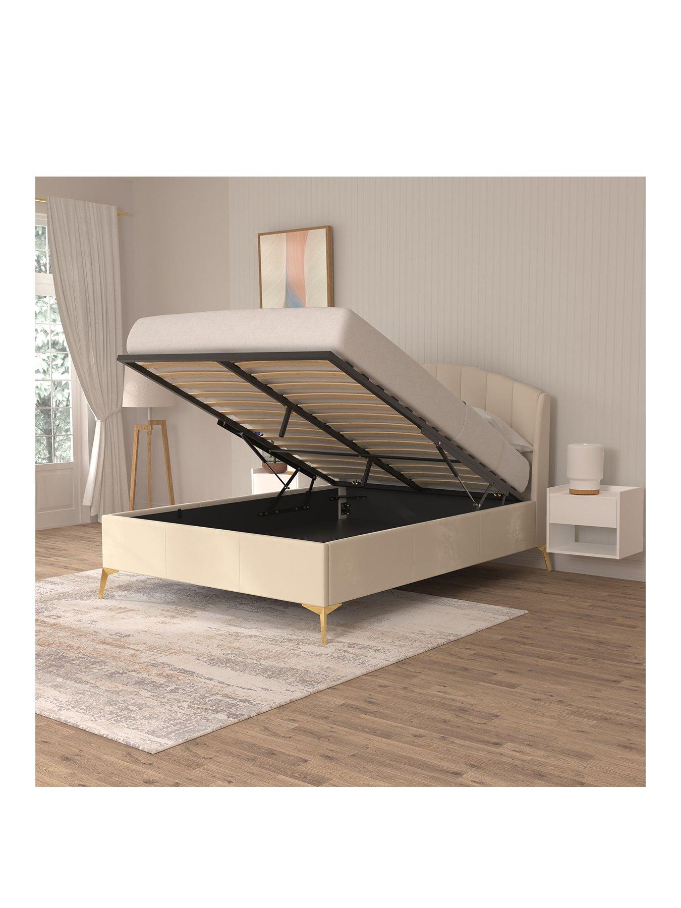  image of gfw-pettine-end-lift-up-ottoman-storage-bed-with-sleepycastle-mattress-options-buy-amp-save-cream