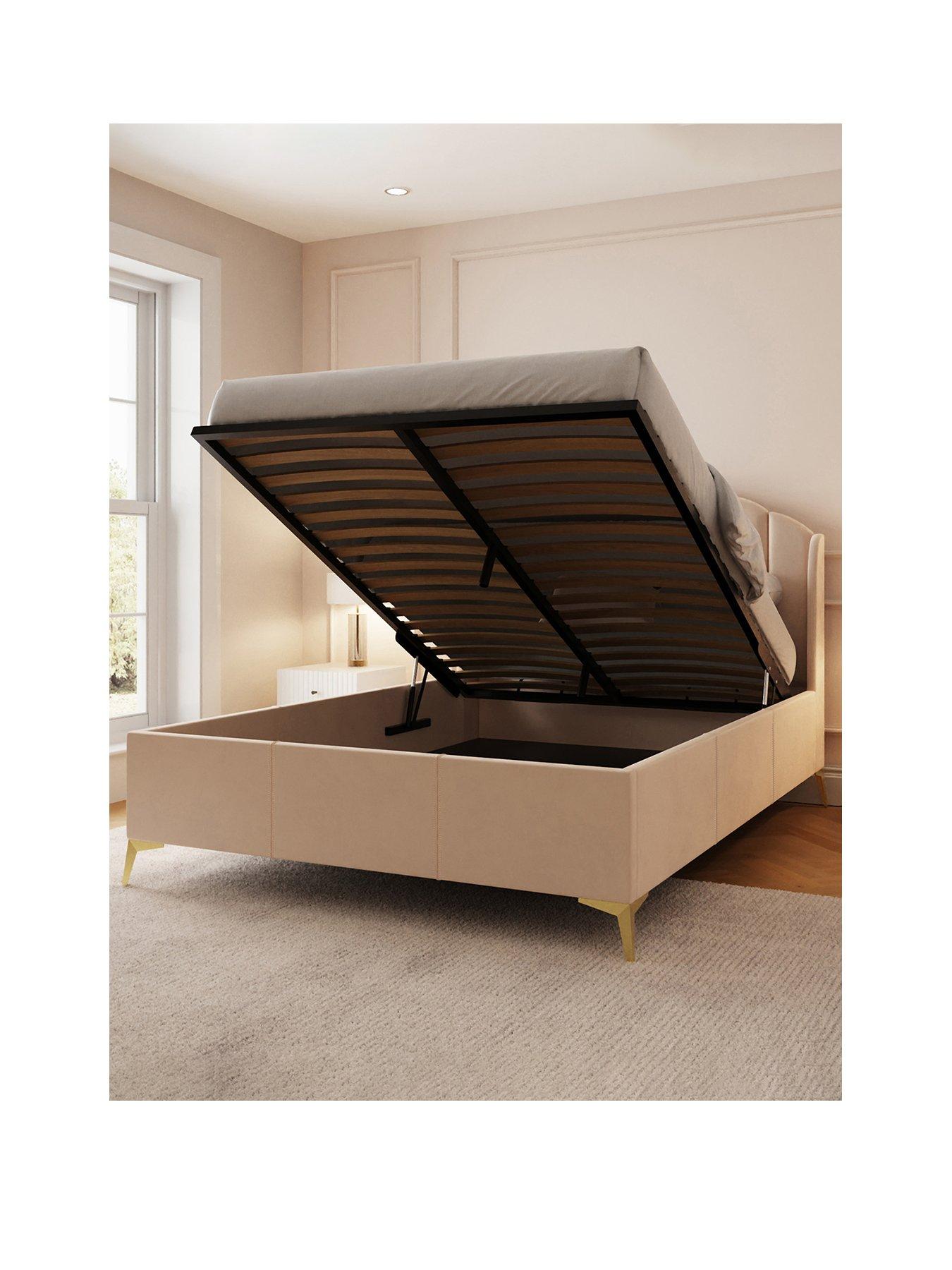 Image 2 of 7 of GFW Pettine End Lift Up Ottoman Storage Bed with Sleepycastle Mattress Options (Buy &amp; SAVE!) - Cream