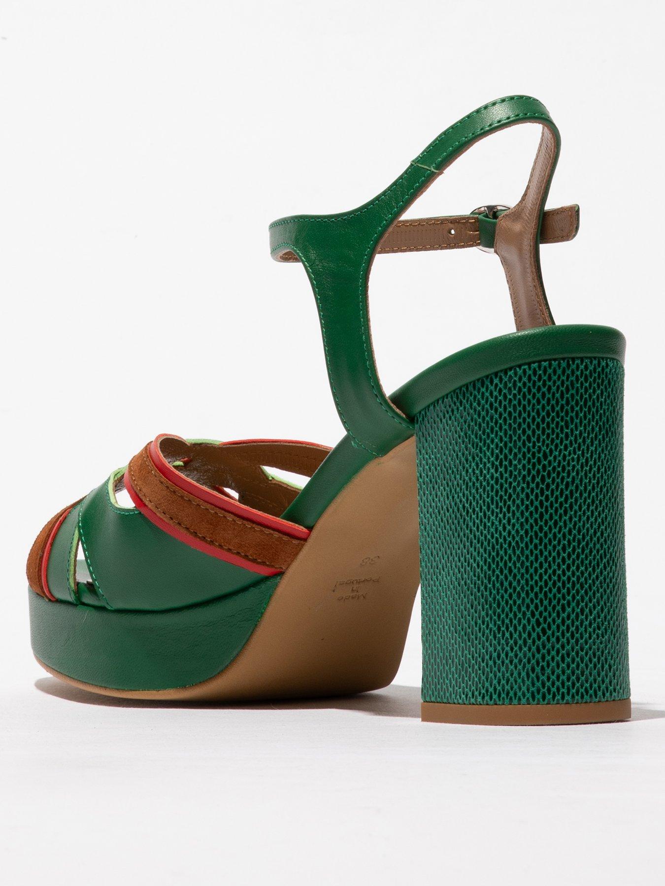  image of fly-london-ezui-platform-heeled-sandal-green