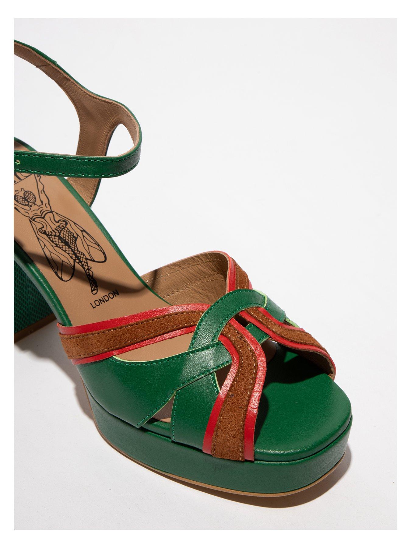  image of fly-london-ezui-platform-heeled-sandal-green