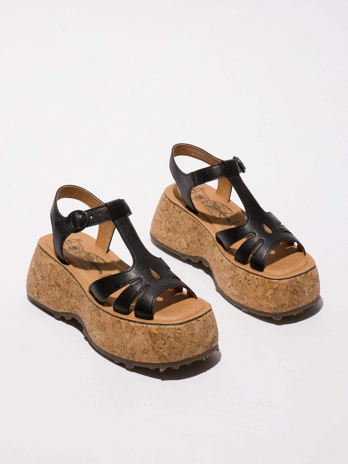 Fly London Coil Cork Wedge Sandal Black Littlewoods