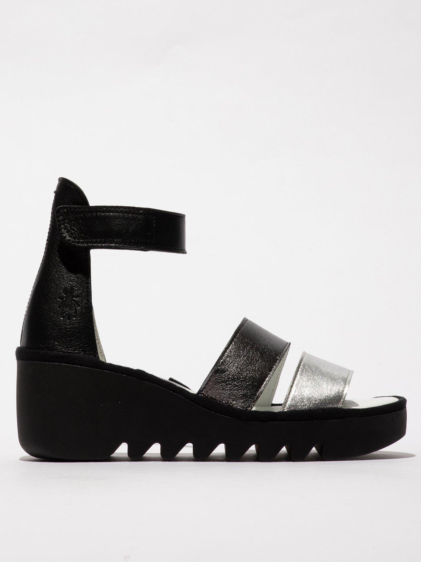 Fly London Bono Low Wedge Sandal - Black